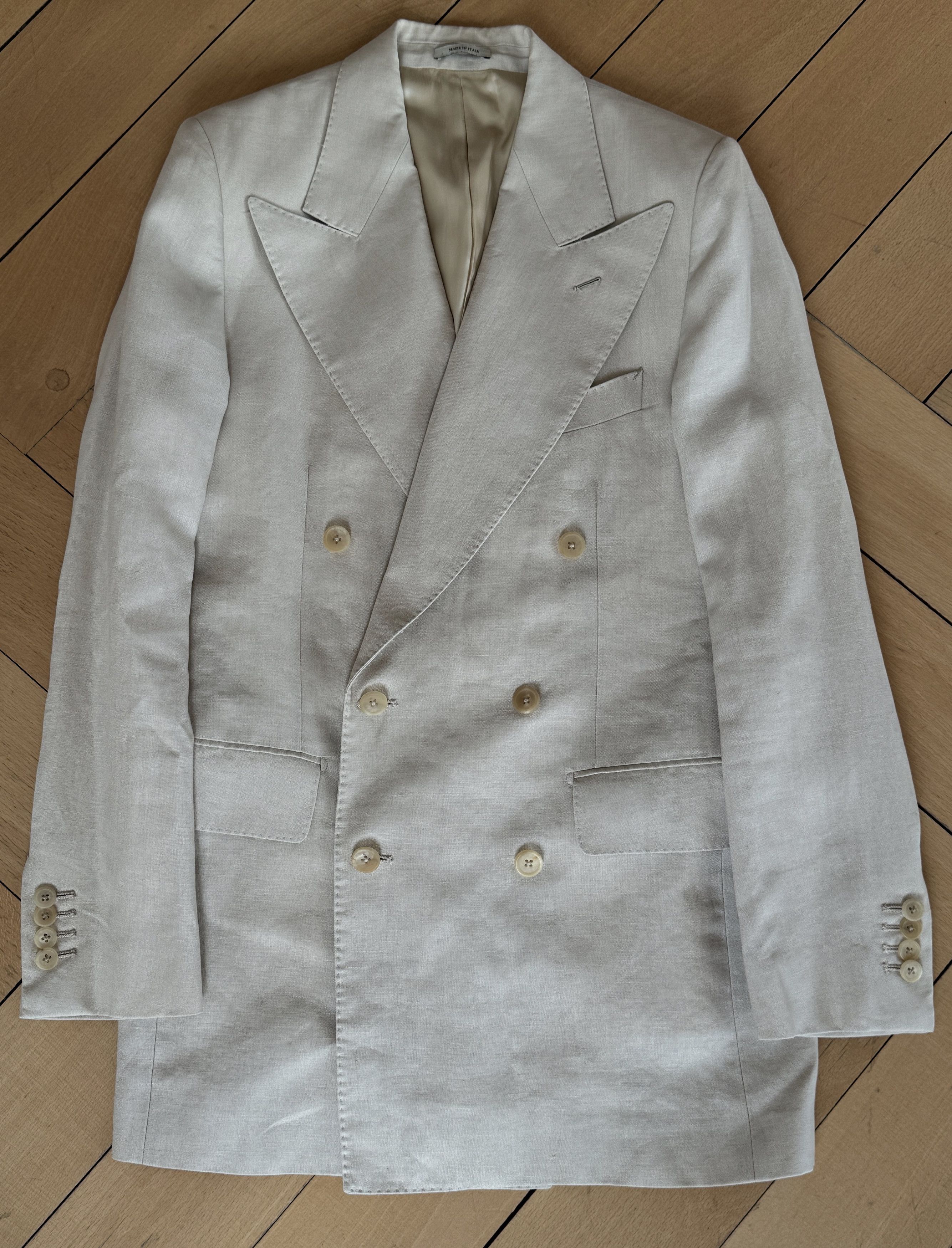 HUSBANDS Husbands Paris - Beige Linen Blazer Double Breasted Size 36R - 2 Thumbnail