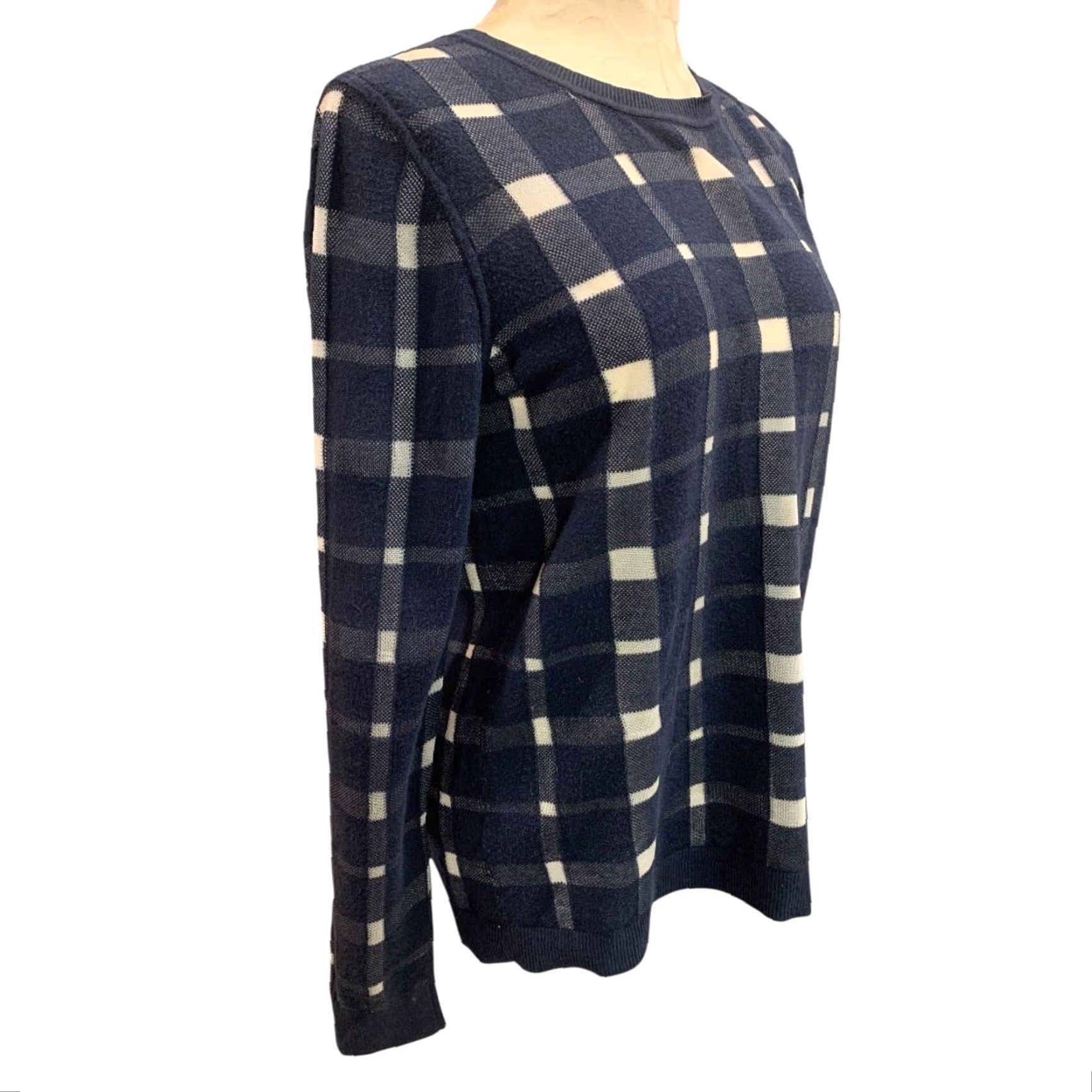 Banana Republic VINTAGE Banana Republic Womens Plaid Button Back Sweater Navy Blue M Pullover Knit Size M / US 6-8 / IT 42-44 - 6 Thumbnail