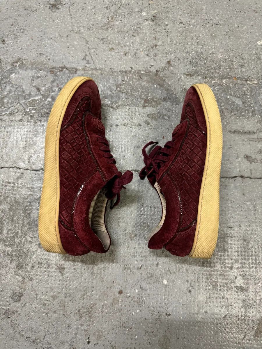 Bottega Veneta Bottega Veneta Intrecciato Woven Suede Bordeaux Leather Low Sneakers Size US 7 / EU 40 - 6 Thumbnail
