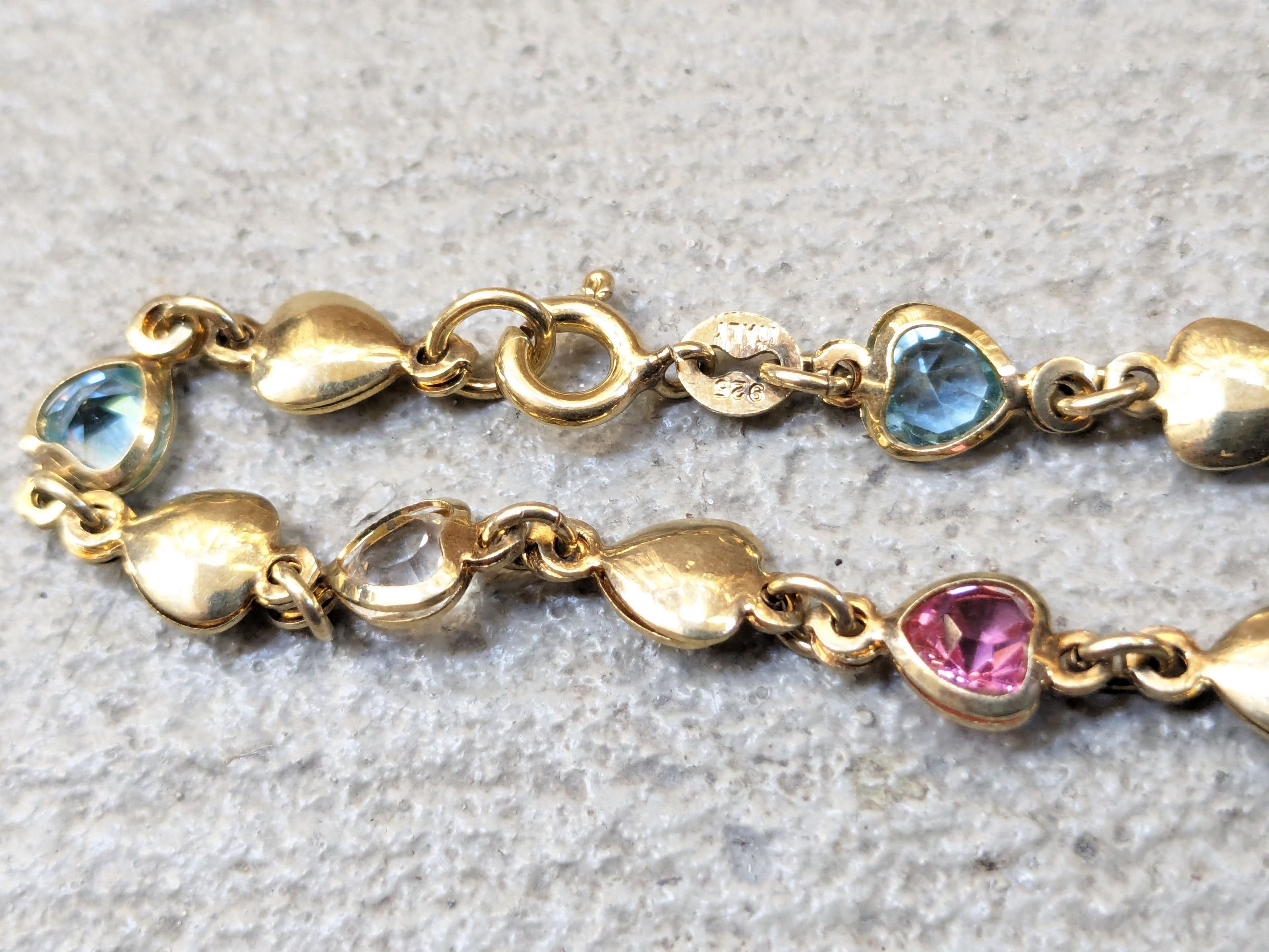 Jewelry Vintage Sterling Silver Bracelet Heart Rainbow Gold Plate Size ONE SIZE - 7 Thumbnail