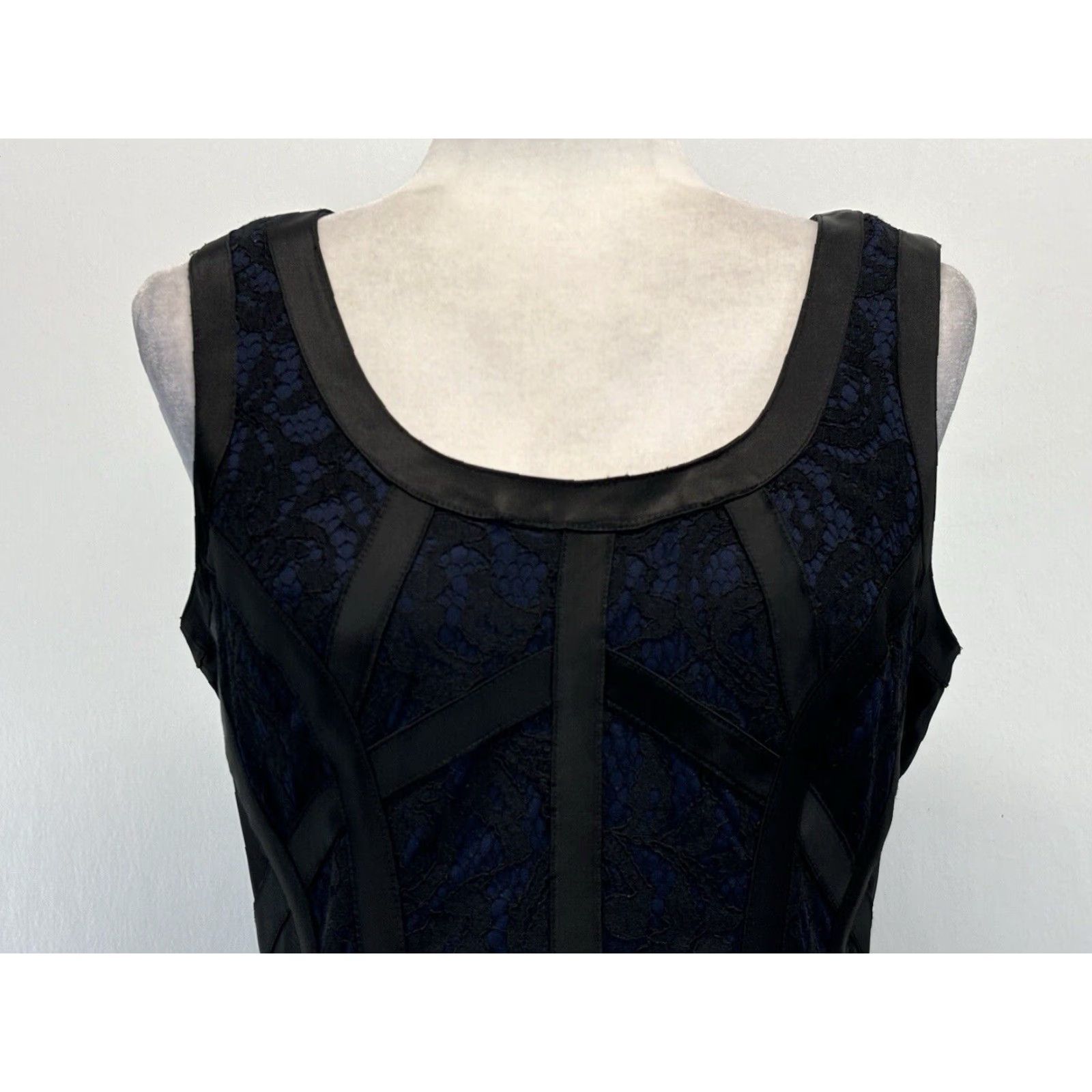 Vintage Cache Black Satin Lace Over Blue Dress Sz 10 Women’s Fitted Sleeveless Cocktail Size L / US 10 / IT 46 - 5 Thumbnail