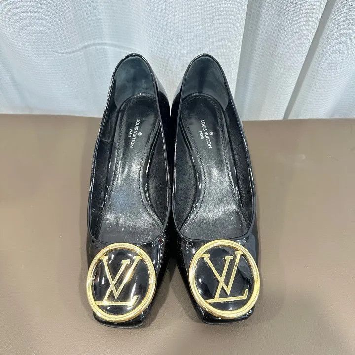 Louis Vuitton Louis Vuitton Black Metal Logo Chunky Heels -2508 Size US 5 / EU 37 - 1 Thumbnail