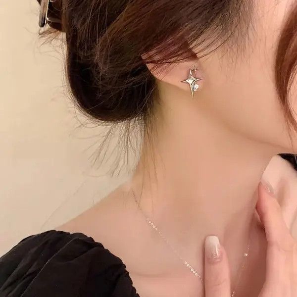 Jewelry Crystal Star Stone Earrings Gothic Punk Chrome Jewelry Spike Size ONE SIZE - 4 Thumbnail