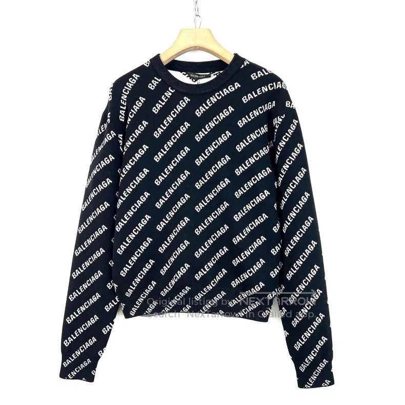 Balenciaga Balenciaga Black Logo Full Print Round Neck Long Sleeve Kn Size US S / EU 44-46 / 1 - 1 Thumbnail