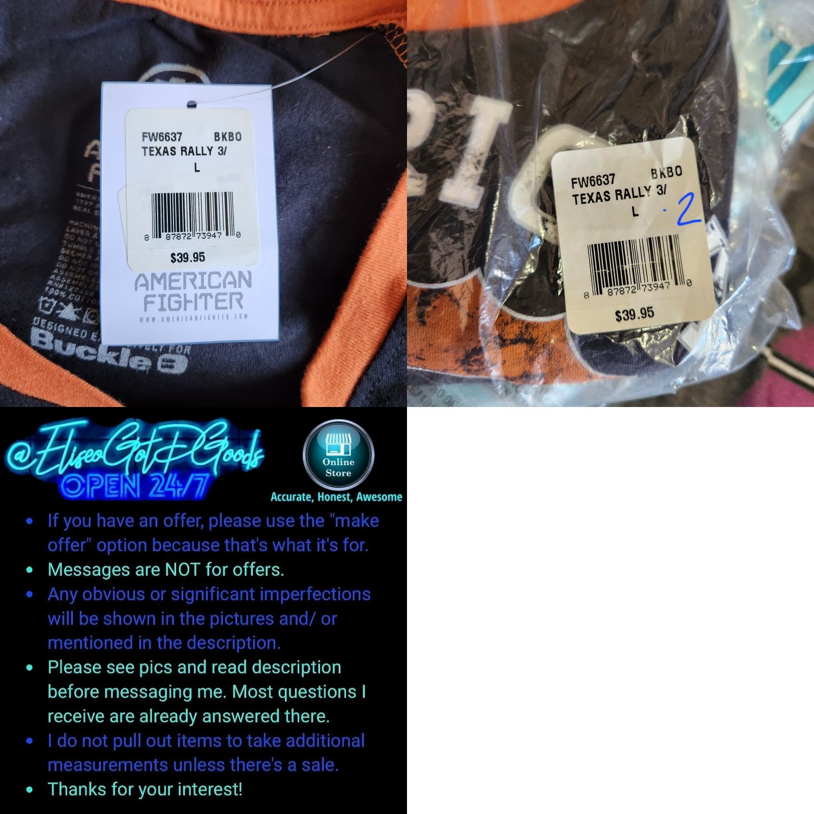 Vintage American Fighter Affliction Texas Rally Lrg Black Orange Raglan Graphic T-Shirt Size L / US 10 / IT 46 - 8 Thumbnail