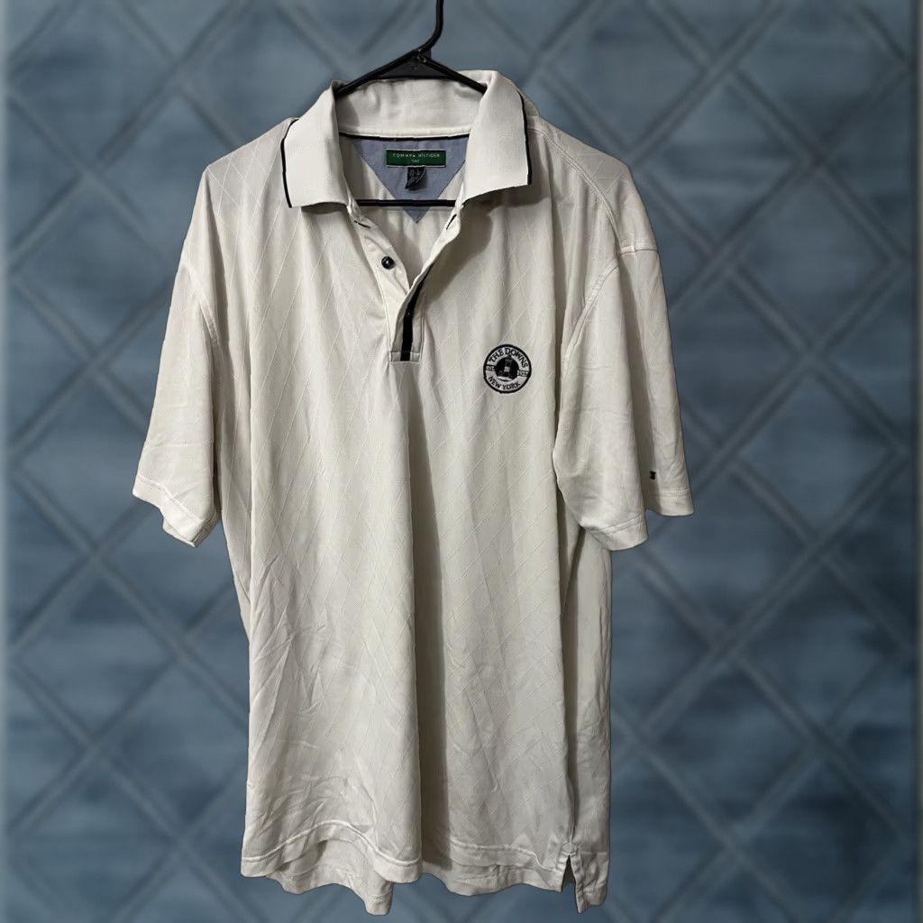 Tommy Hilfiger VINTAGE Tommy Hilfiger Polo Shirt Mens L White Solid Short Sleeve Down Performance Golf New York Downs Mens Size US L / EU 52-54 / 3 - 1 Thumbnail