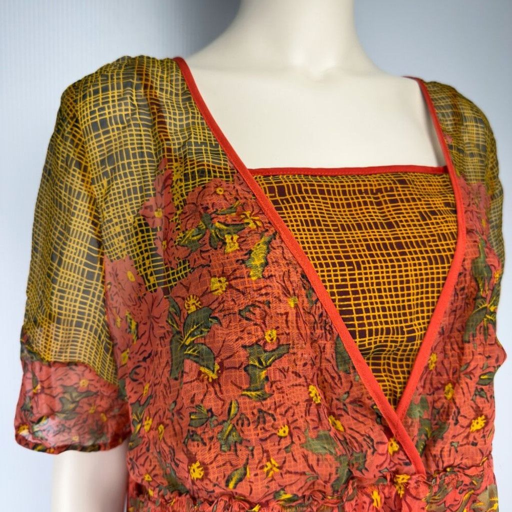 Marc Jacobs MARC JACOBS Silk Floral Vibrant Red Yellow Summer Dress M Size L / US 10 / IT 46 - 4 Thumbnail