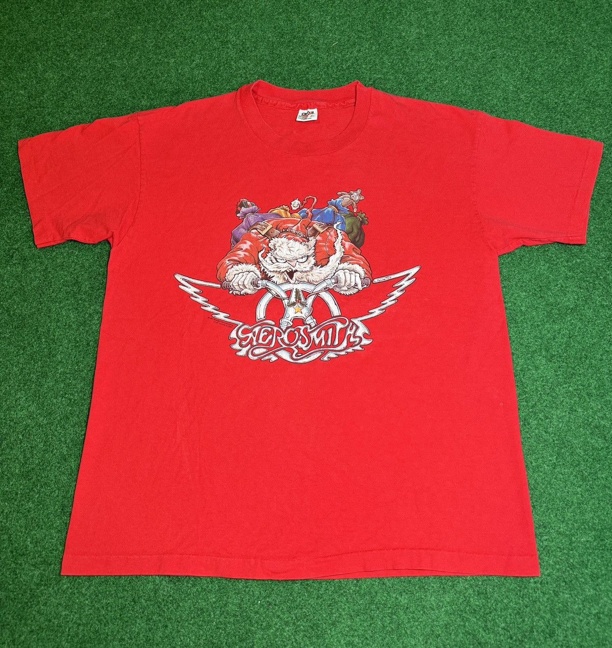 Band Tees × Vintage Vintage 90s Aerosmith INSANE Christmas Santa Claus T Shirt Size US XL / EU 56 / 4 - 1 Thumbnail