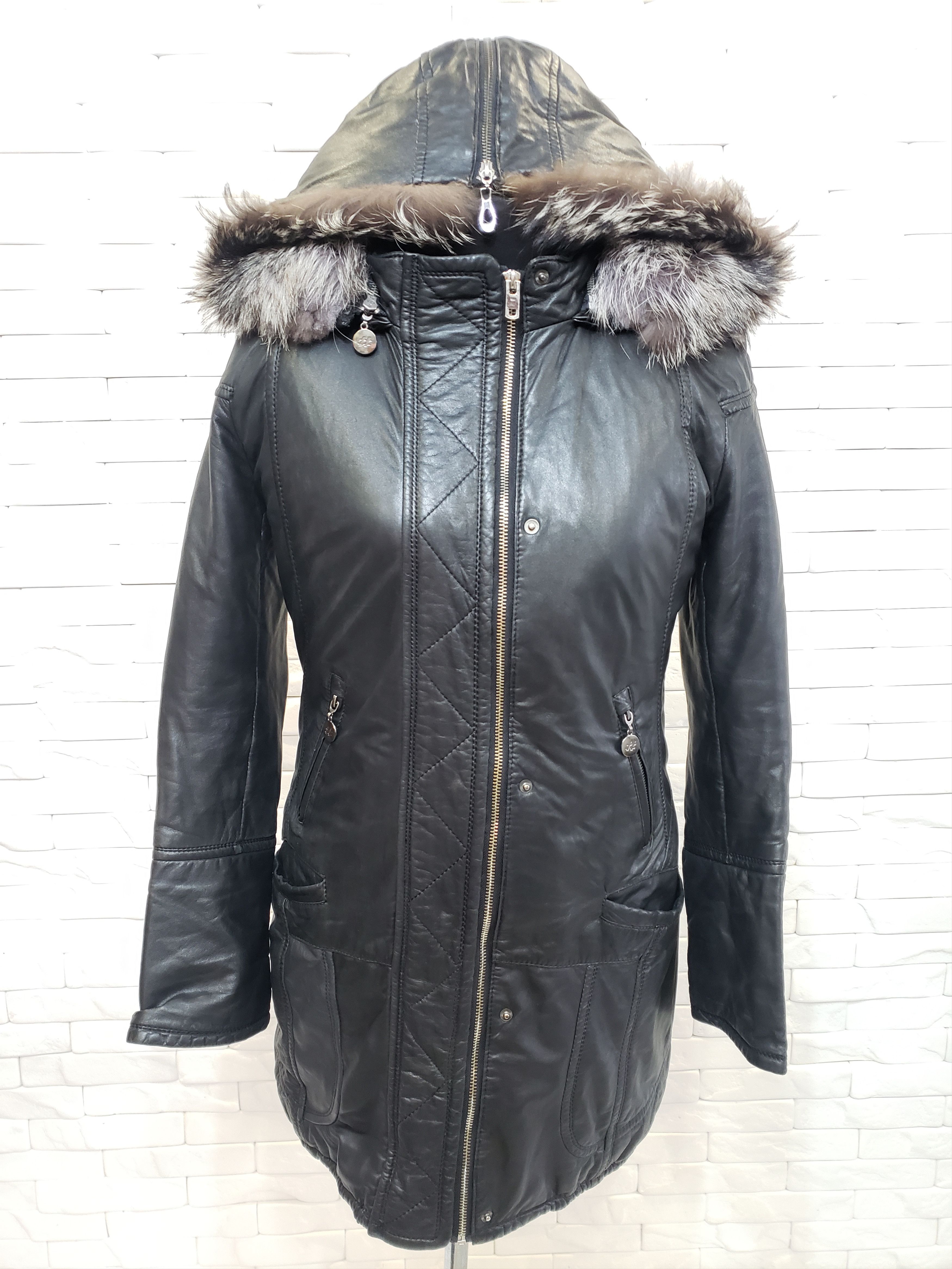 Genuine Leather Black women's leather jacket with a hood. Size M / US 6-8 / IT 42-44 - 1 Thumbnail