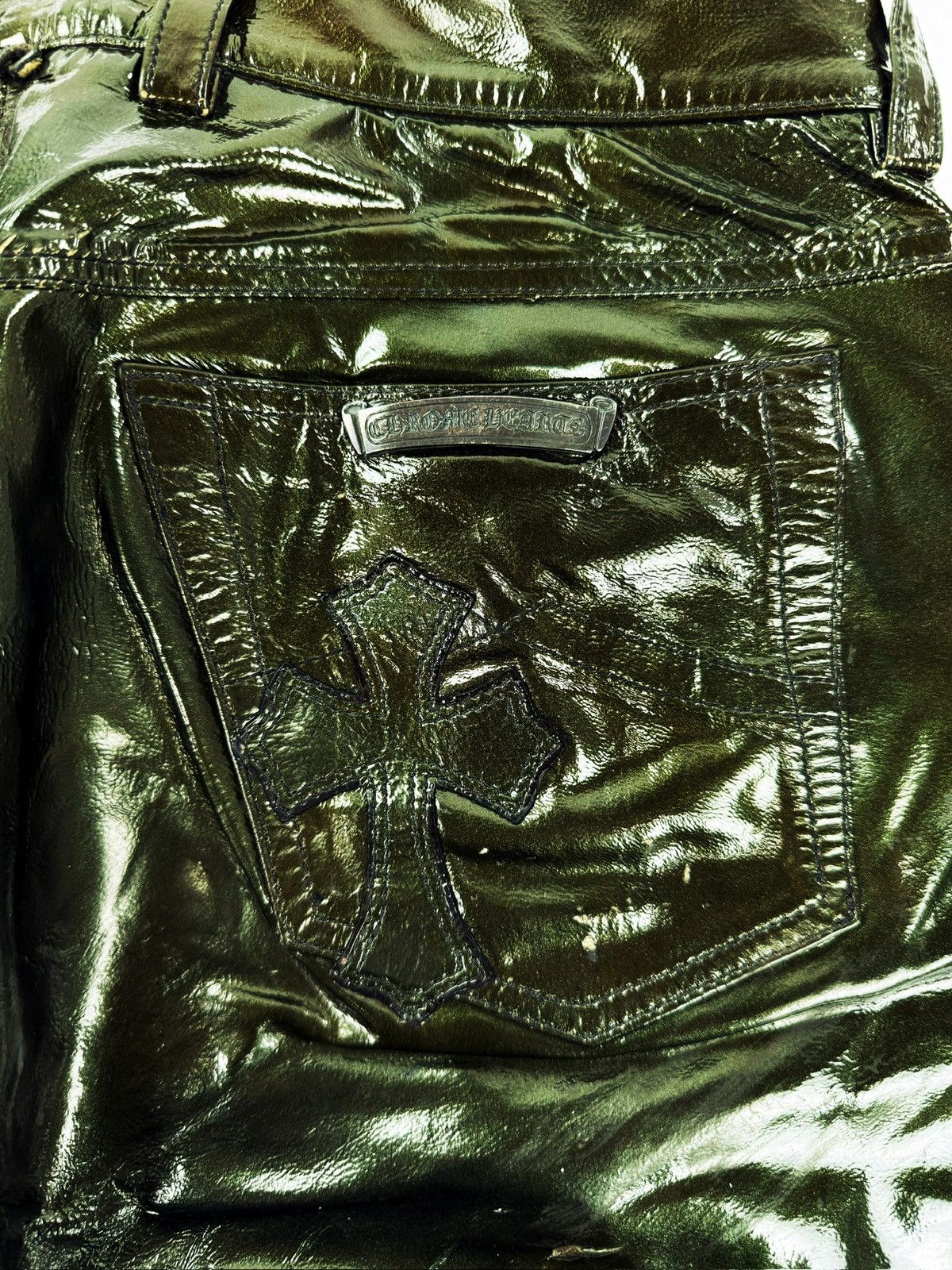 Chrome Hearts Chrome Hearts Green Galaxy Patent Leather Cross Patch Fleur Knee .925 Pants Size US 28 / EU 44 - 4 Thumbnail