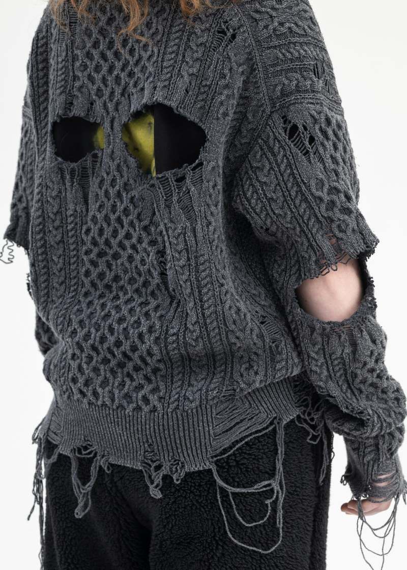 Maison MIHARA YASUHIRO MIHARA YASUHIRO OVER DYED DISTRESSED KNIT CABLE CARDIGAN Size US L / EU 52-54 / 3 - 8 Thumbnail