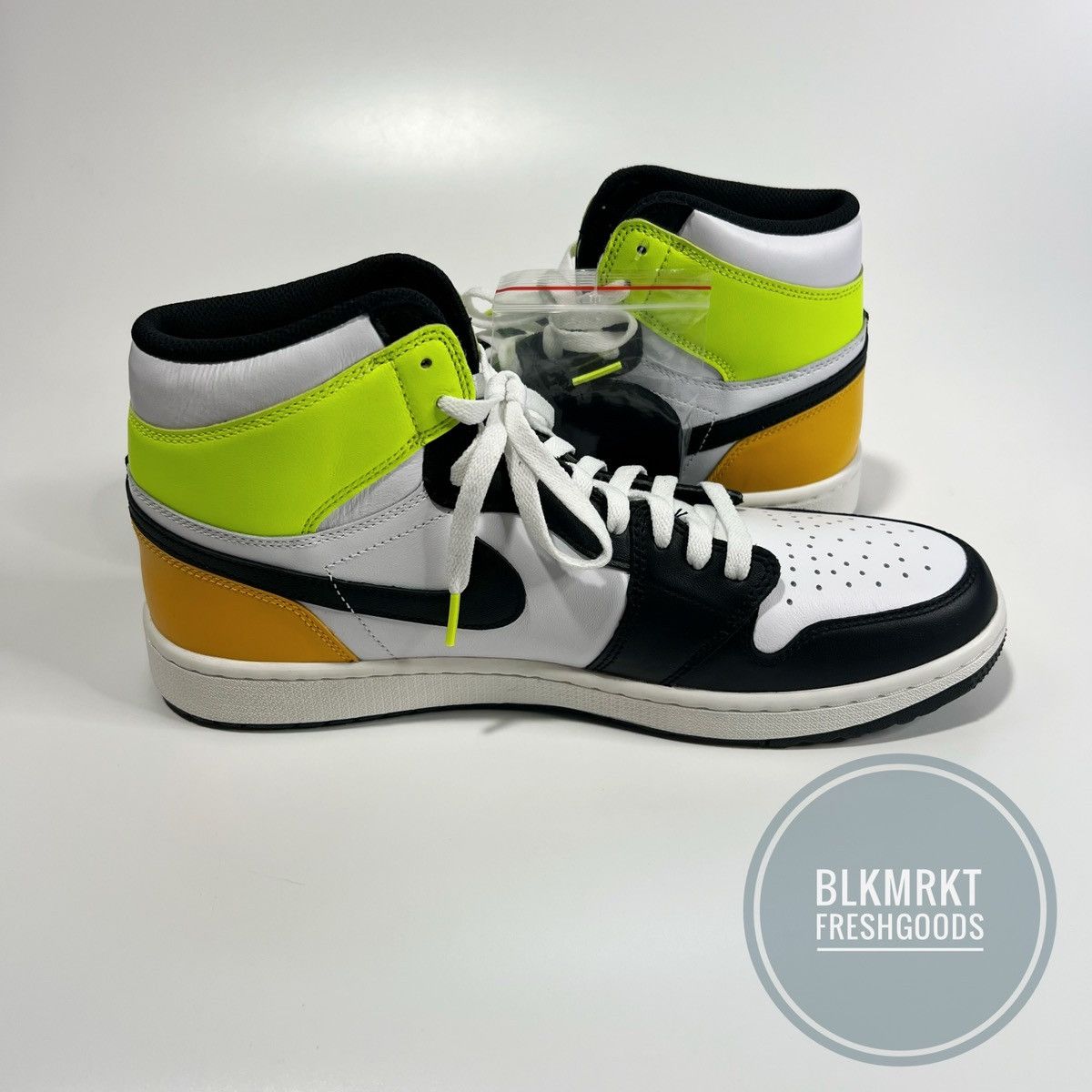 Jordan Brand Nike Air Jordan 1 High Golf Shoe White Black Volt Gold Size US 13 / EU 46 - 5 Thumbnail
