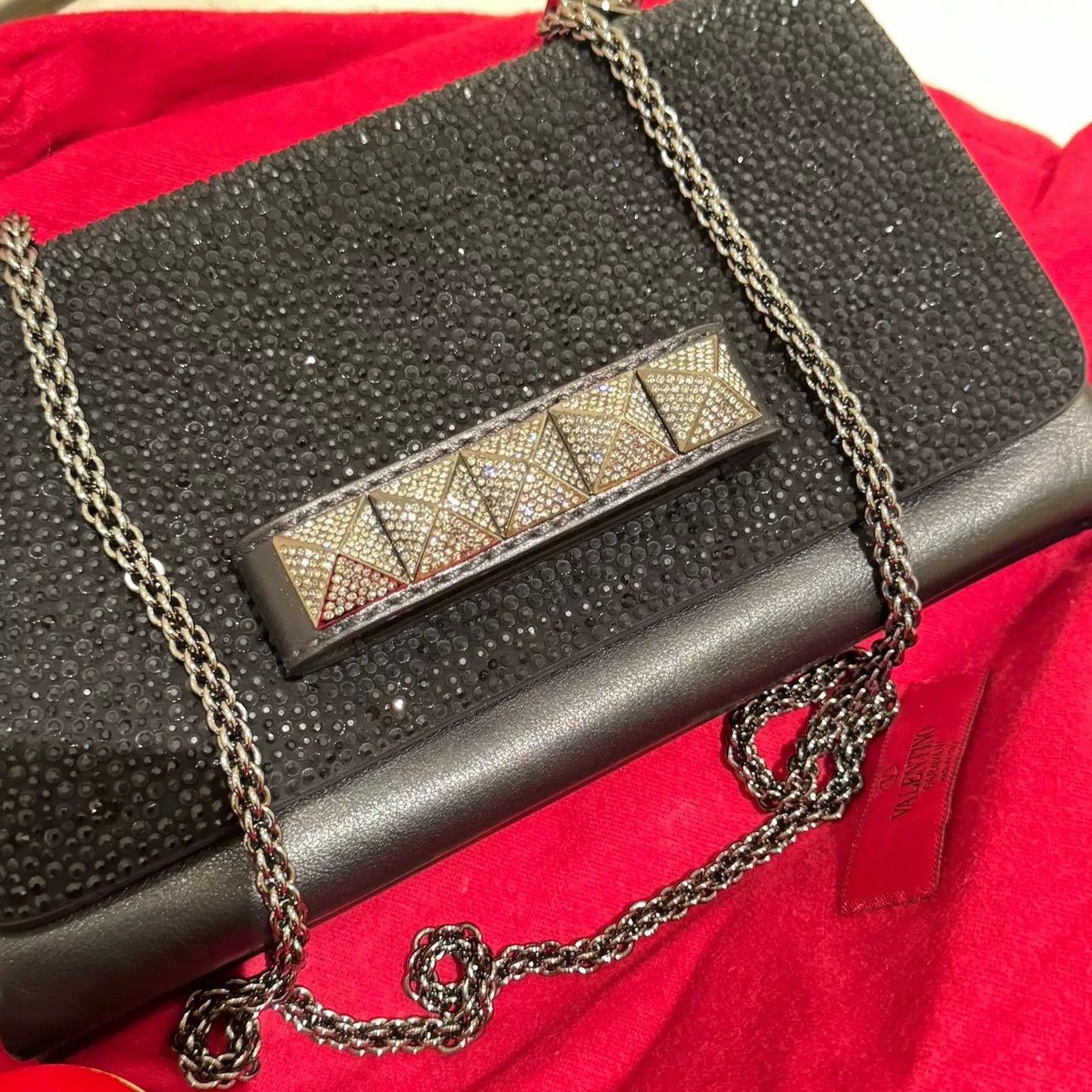 Valentino Valentino Black Crystal Chain Handbag Size ONE SIZE - 4 Thumbnail