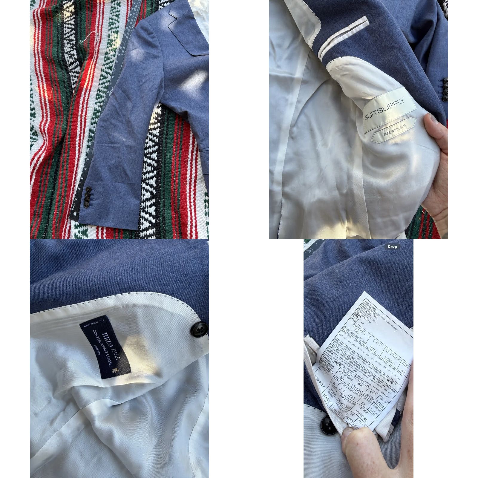 Suitsupply Suitsupply Blue Blazer 48 Slim Fit Wool Italy Sport Coat Jacket Men Size 48R - 8 Thumbnail