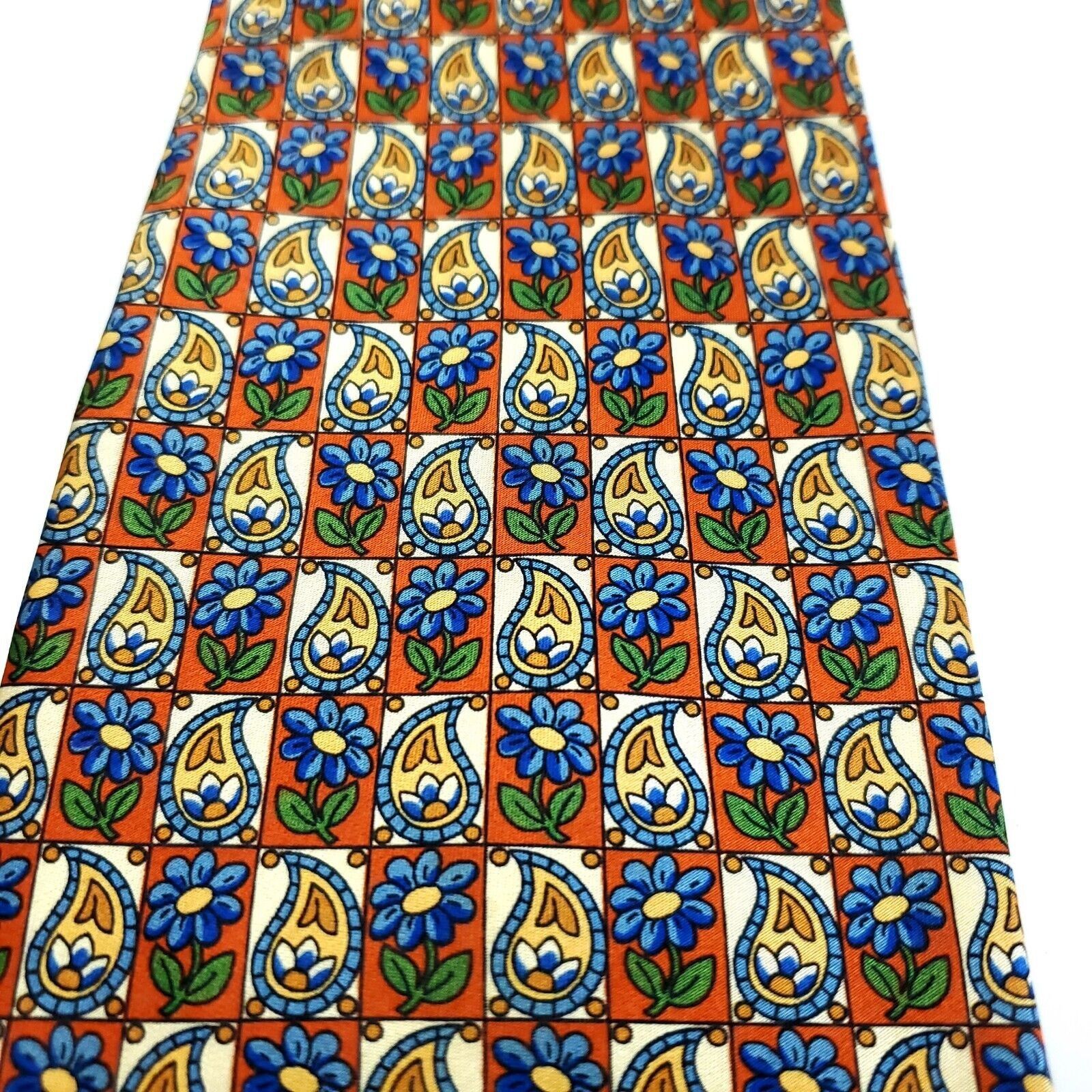 Valentino Aurelio Valentino Orange Blue Floral Geometric Print Wide Si Size ONE SIZE - 2 Thumbnail