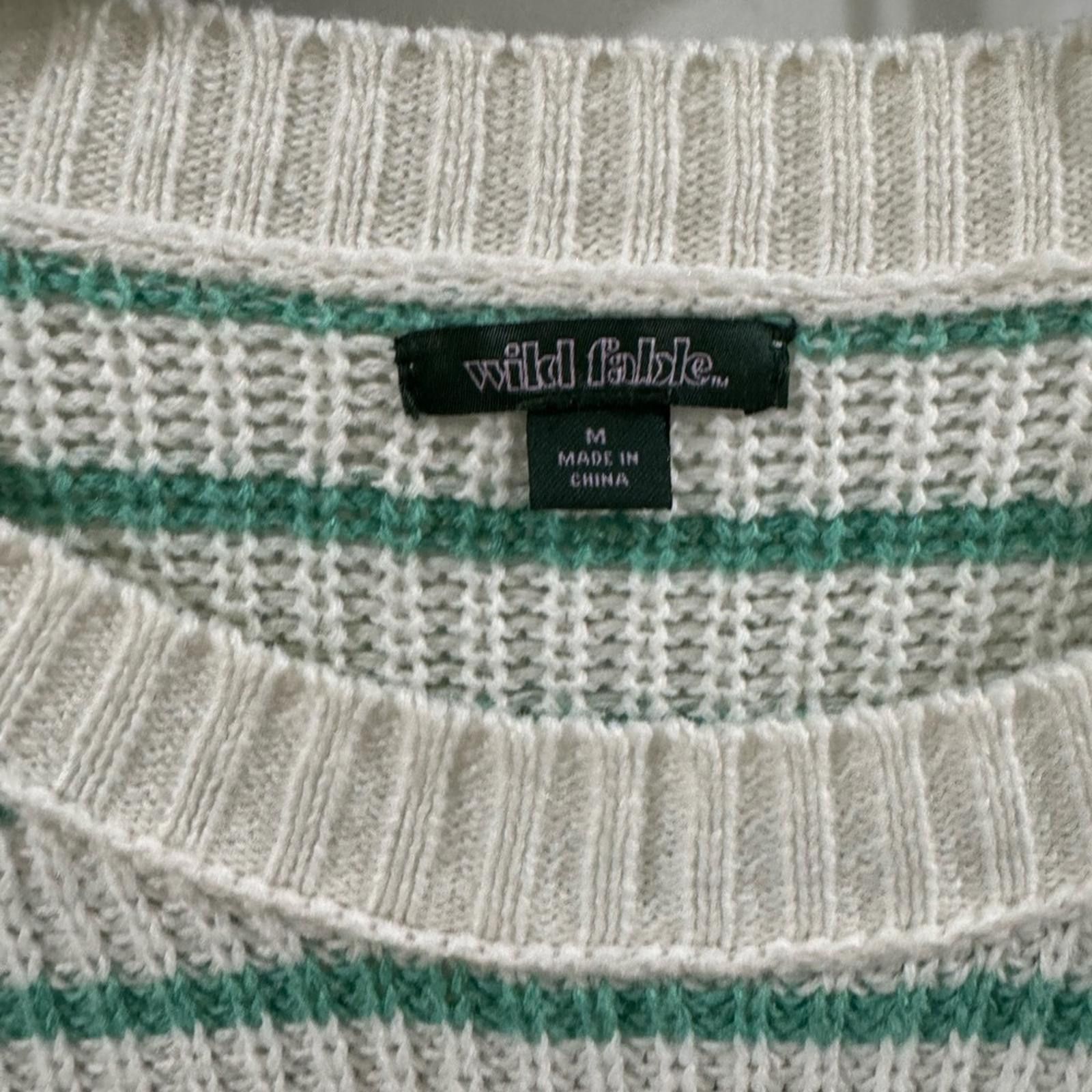 Designer Wild Fable White & Green Stripe Knit Sweater- Size Medium Size M / US 6-8 / IT 42-44 - 4 Thumbnail