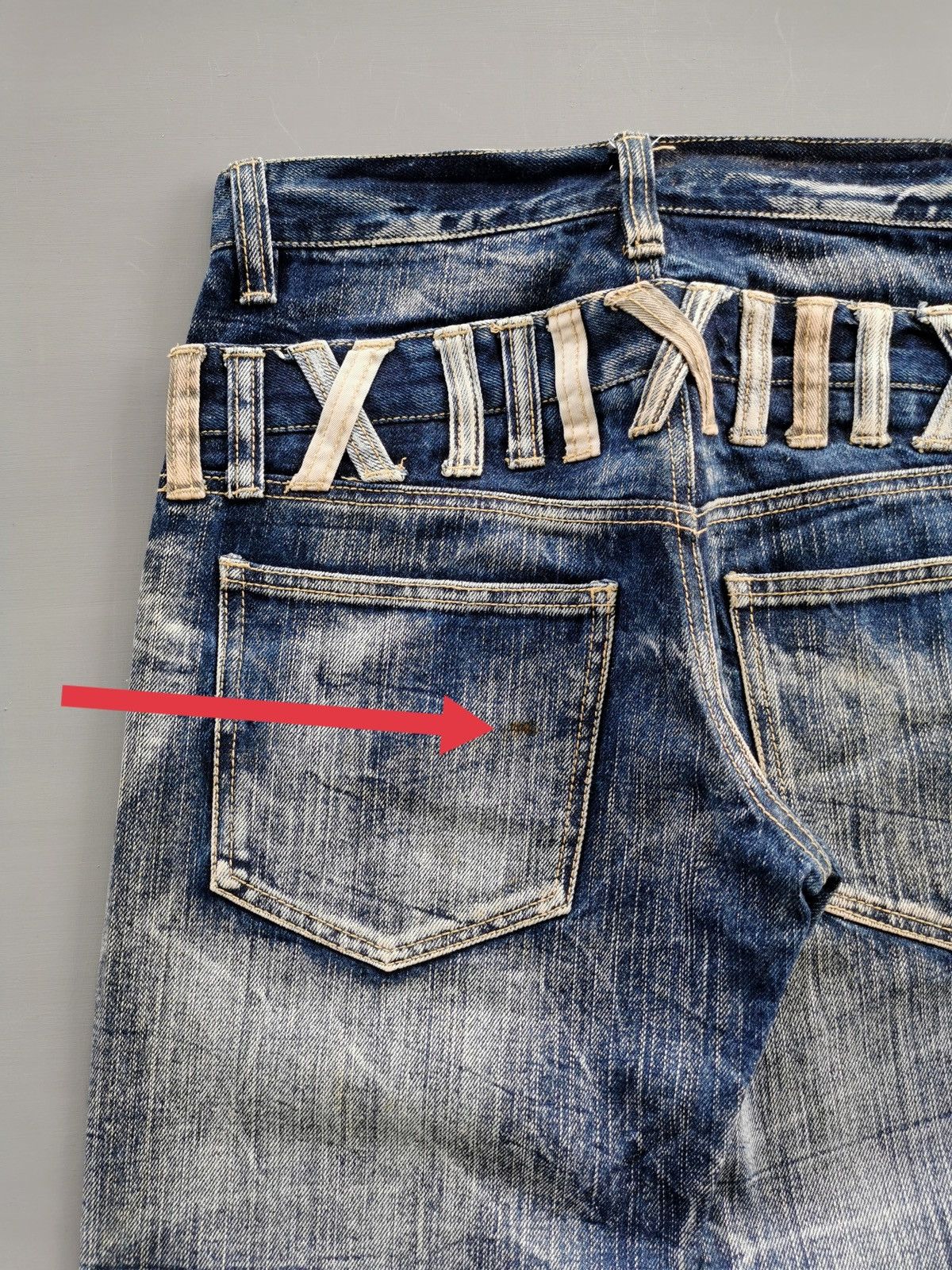 Japanese Brand Whiskers Unbrand Double Waist Faded Designs Jeans Size US 30 / EU 46 - 6 Thumbnail