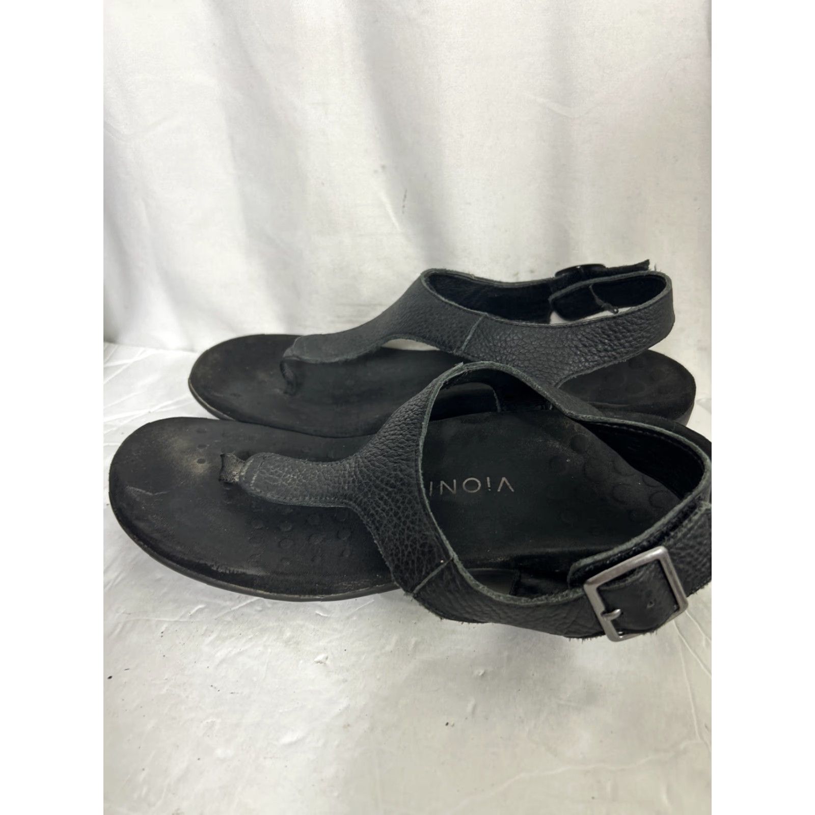 Vionic Vionic Terra Sandals Womens 9.5 Black Leather Comfort Casual Thong Summer Beach Women Flat Heel Size US 10 / IT 40 - 7 Thumbnail