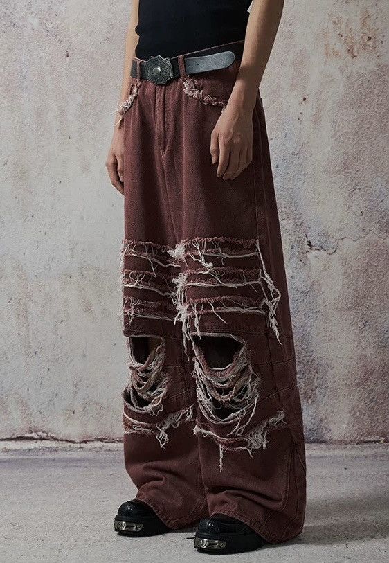 Japanese Brand × Vintage Avant garde fashion punk damage distressed ripped jeans Size US 30 / EU 46 - 3 Thumbnail
