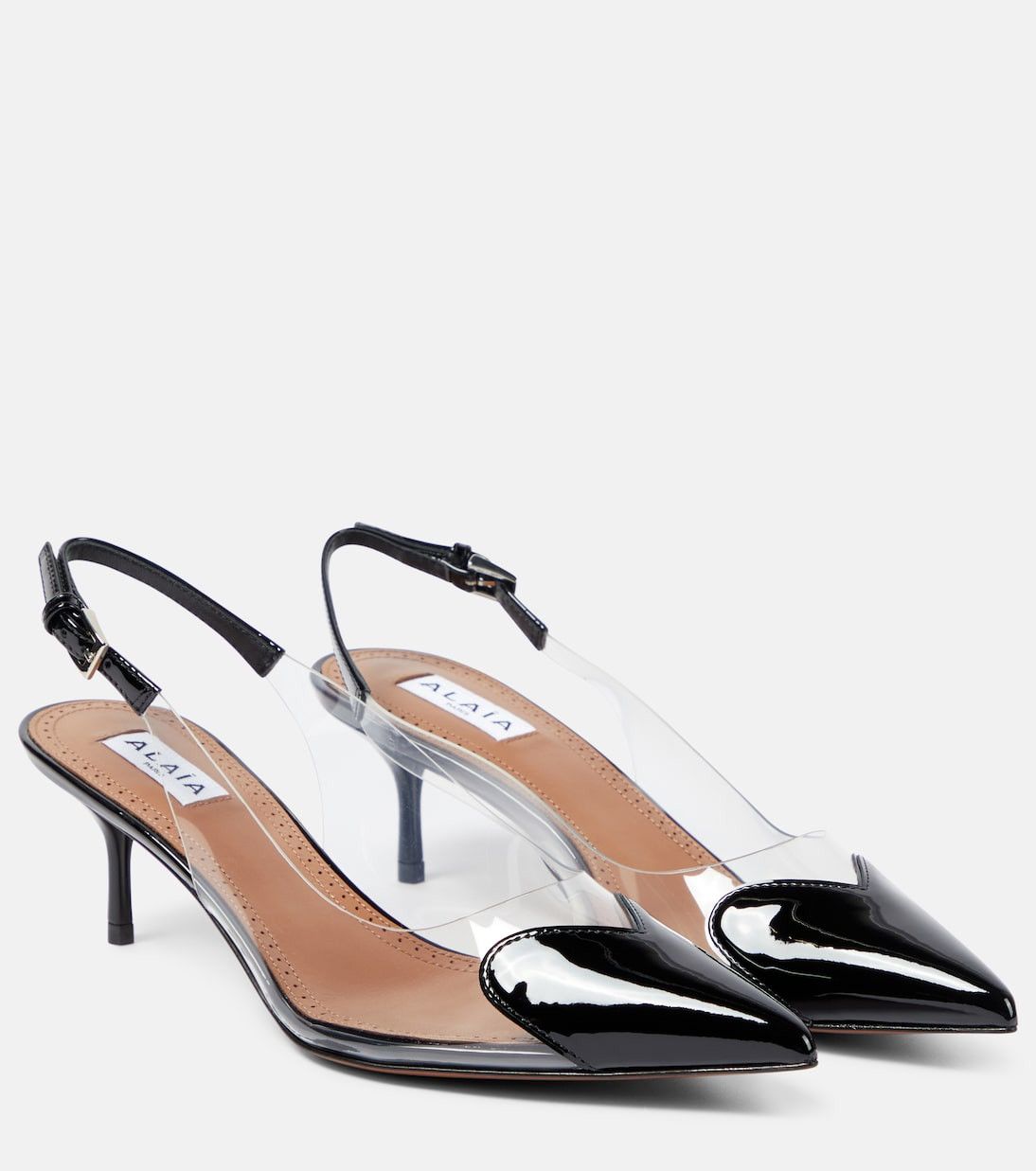 Cœur heart leather-trimmed PVC pumps in black