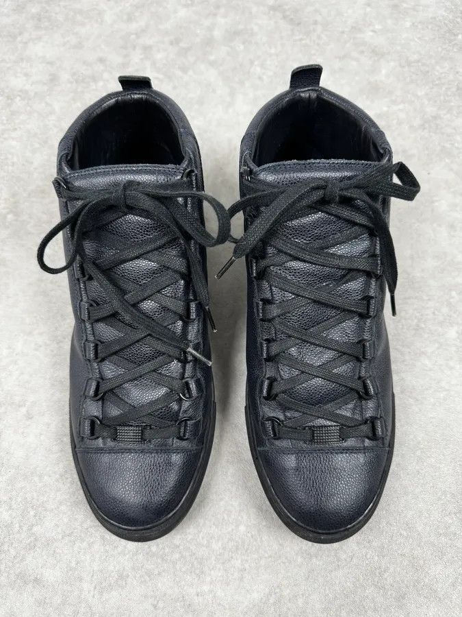 Balenciaga 2010s Balenciaga Dark Navy Arena Grained Leather High Sneakers Size US 9.5 / EU 42-43 - 4 Thumbnail