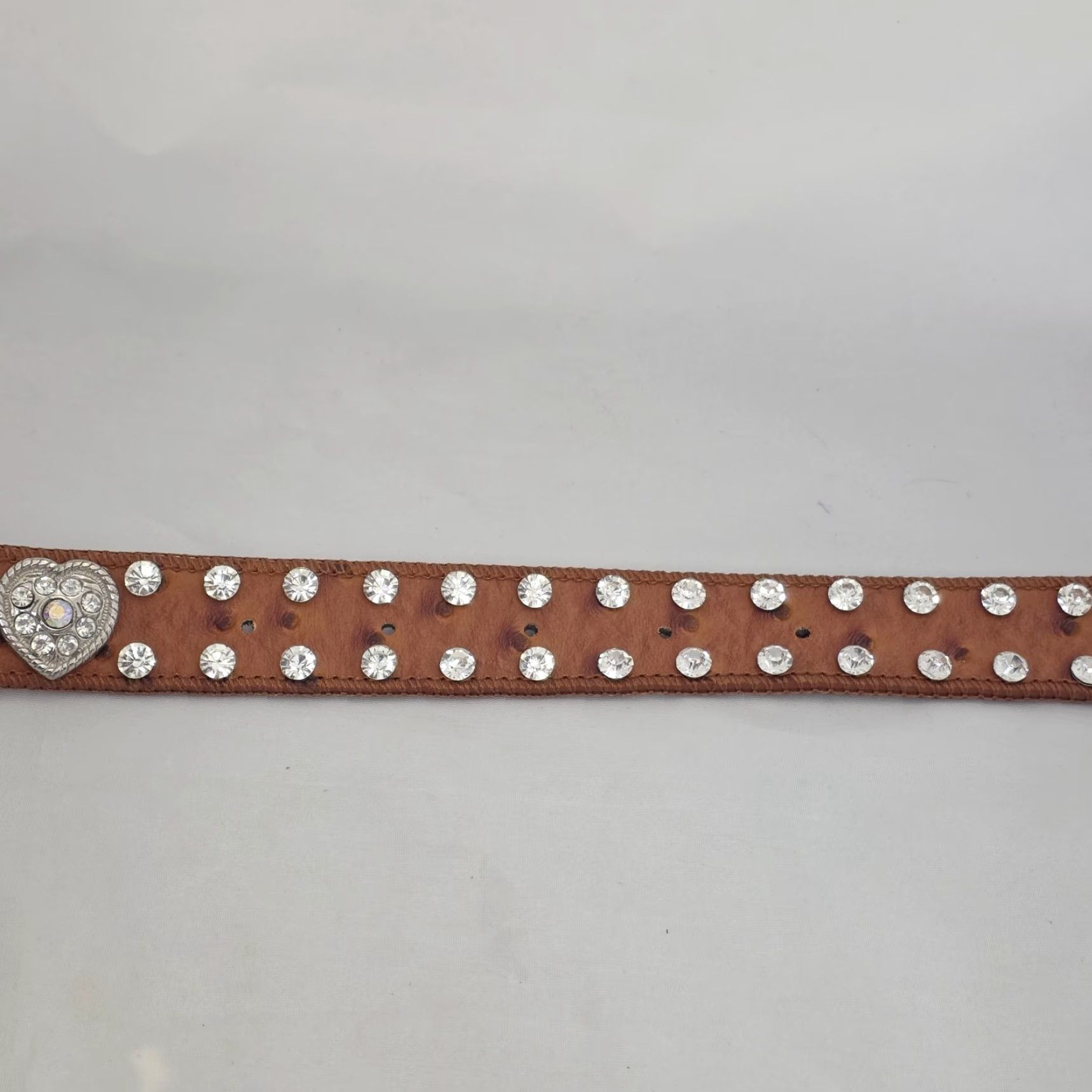 Vintage VINTAGE Unbranded Womens Western Belt W/Rhinestone Hearts & Bling Ostrich Print 28 Cowgirl Size ONE SIZE - 5 Thumbnail