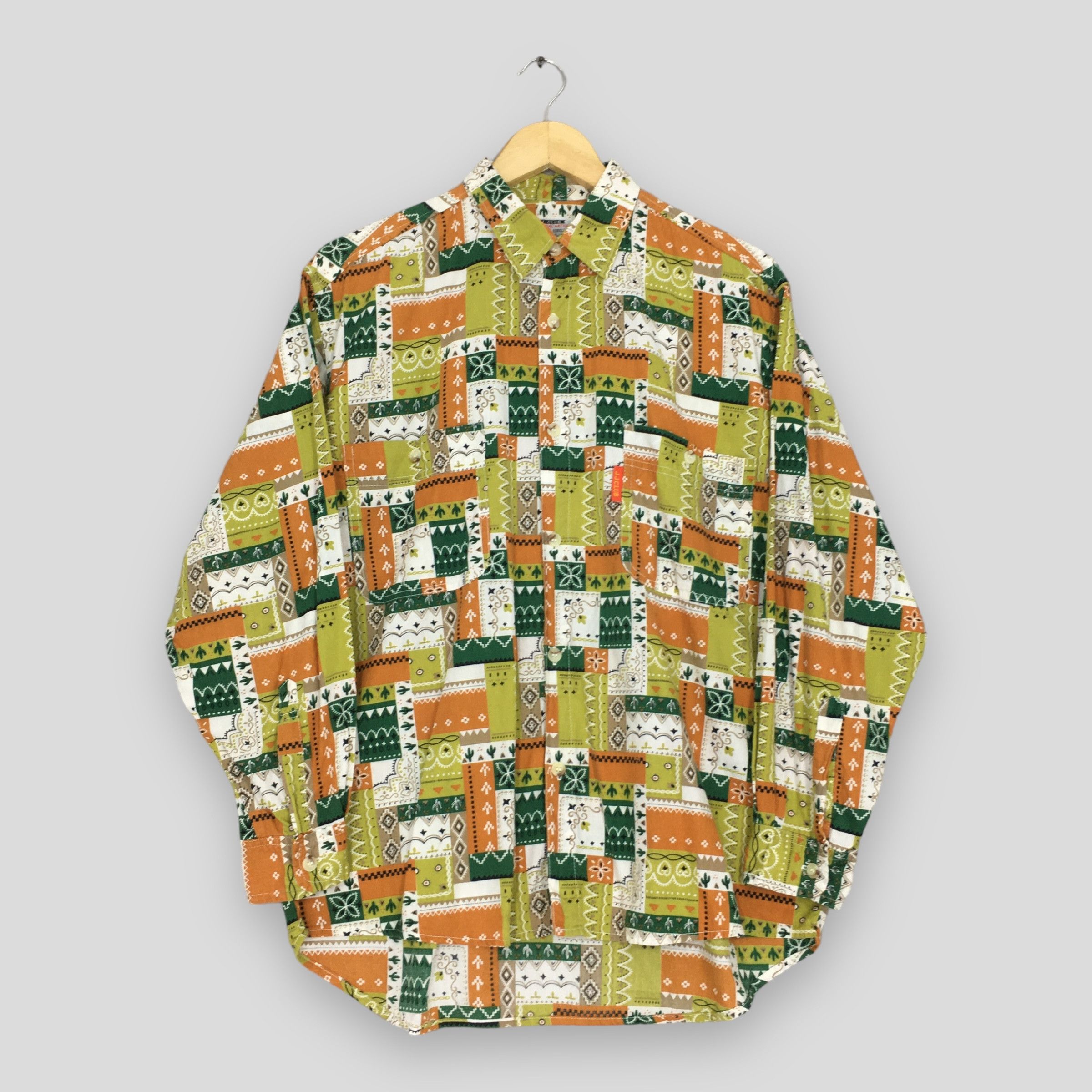 Japanese Brand Vintage Abstract Green Floral Casual Flannel Shirt Large Size US L / EU 52-54 / 3 - 1 Thumbnail