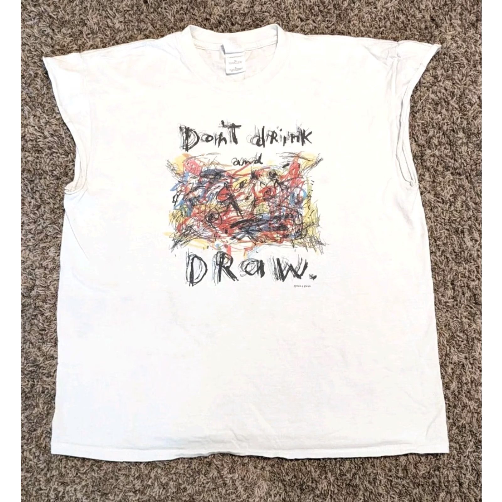 Gildan Fred Babb Art T-Shirt - Don't Drink and Draw - Adult XL White Cotton Gildan Crew Neck Short Sleeve Graphic Tee Men Art Tank Top Size US XL / EU 56 / 4 - 2 Thumbnail