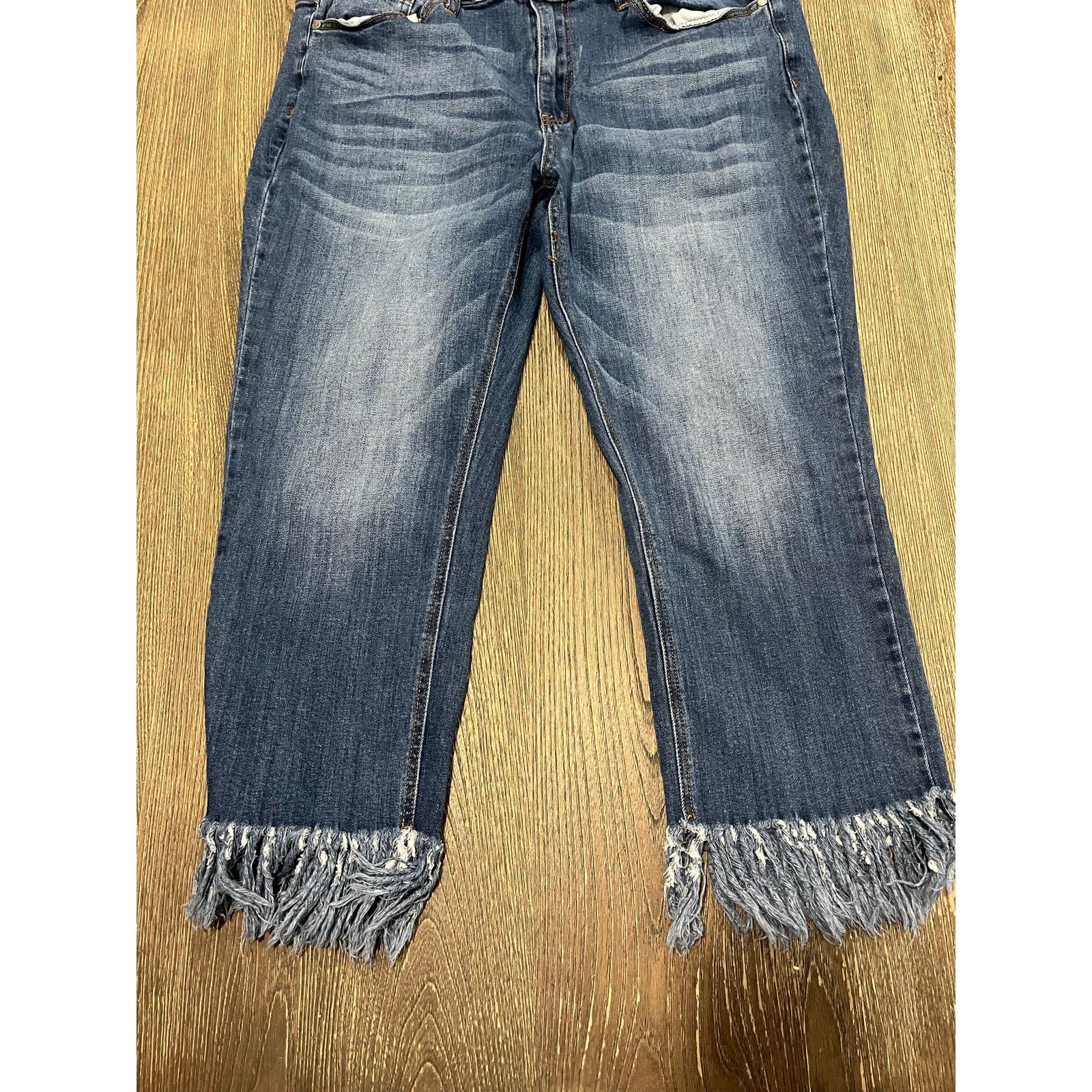 Judy Blue Judy Blue Cropped Fit Jeans Mid Rise Fringe Hem Blue 2XL Size 35" - 7 Thumbnail