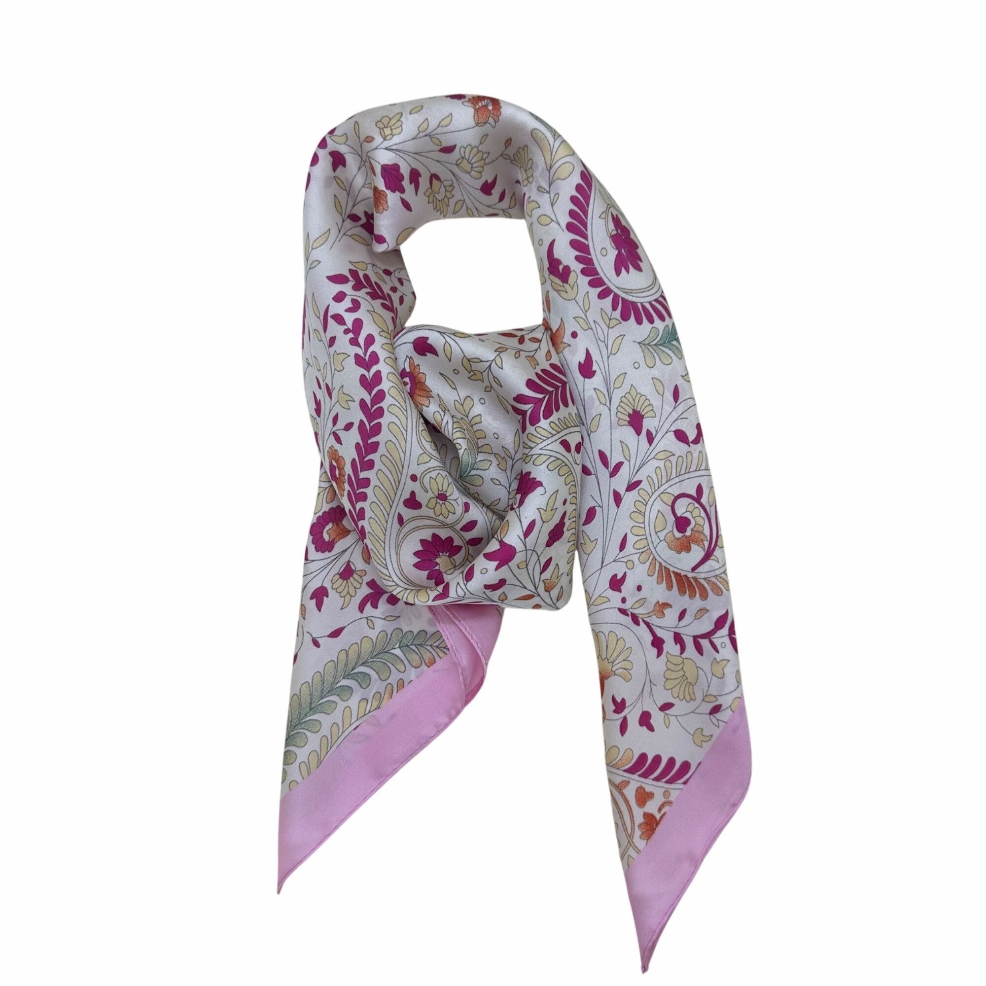 Other ✨Luxury Silky Square Scarf Pink Magenta Beige Paisley Vintag Size ONE SIZE - 2 Thumbnail