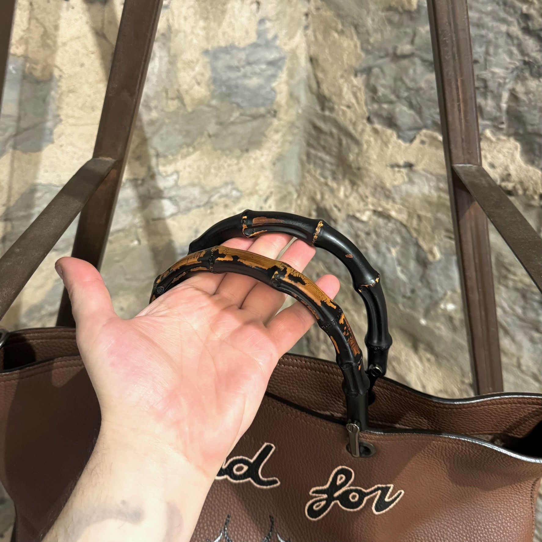 Gucci Gucci Customized Brown Leather Bamboo Handle 2 Way Tote Size ONE SIZE - 3 Thumbnail
