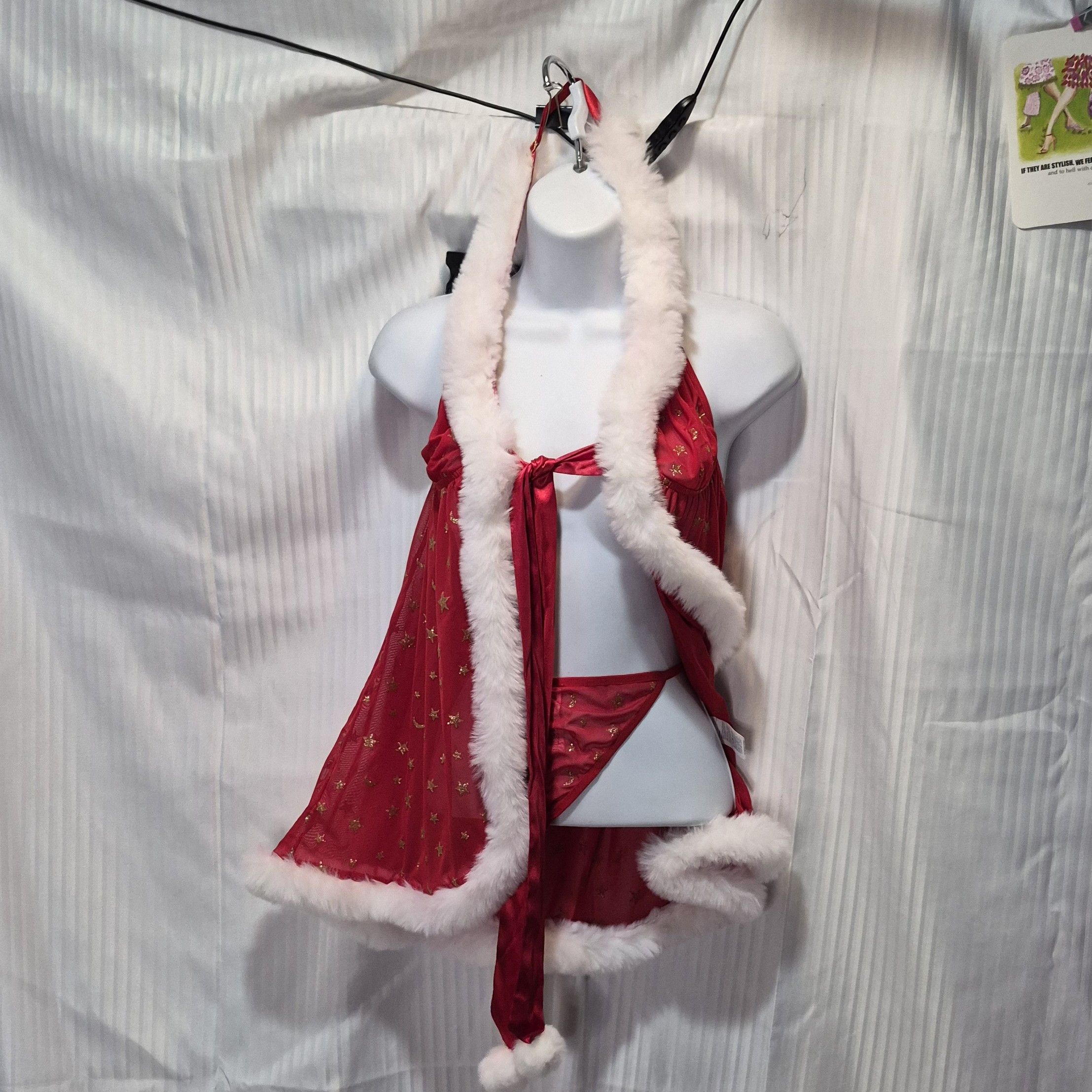 Other Med. Sheer Halter Babydoll Faux Fur Trim And G String NIP Size M / US 6-8 / IT 42-44 - 3 Thumbnail