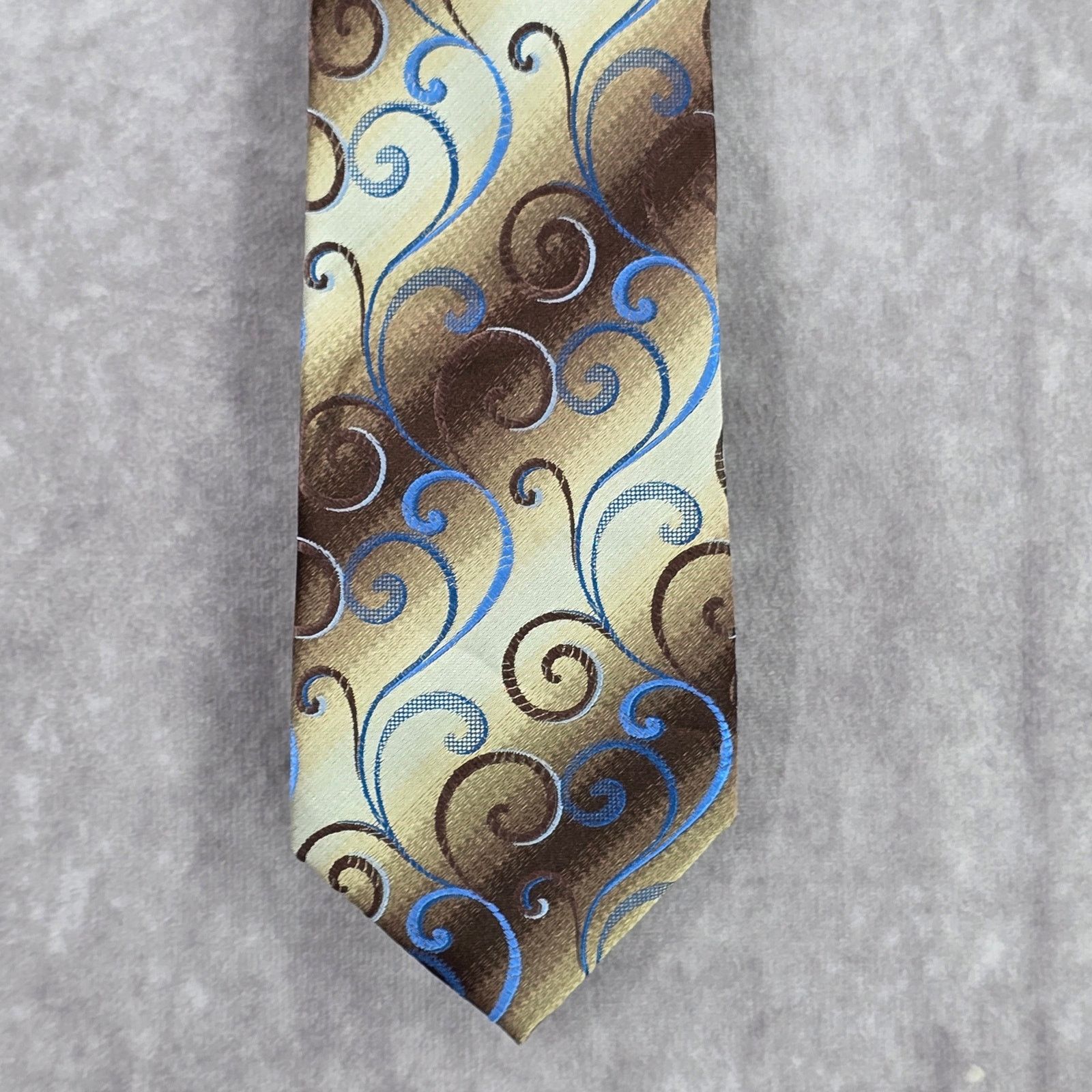 Van Heusen Van Heusen Brown Floral Stripe Swirl Silk Poly Men Neck Tie Size 30 - 1 Thumbnail