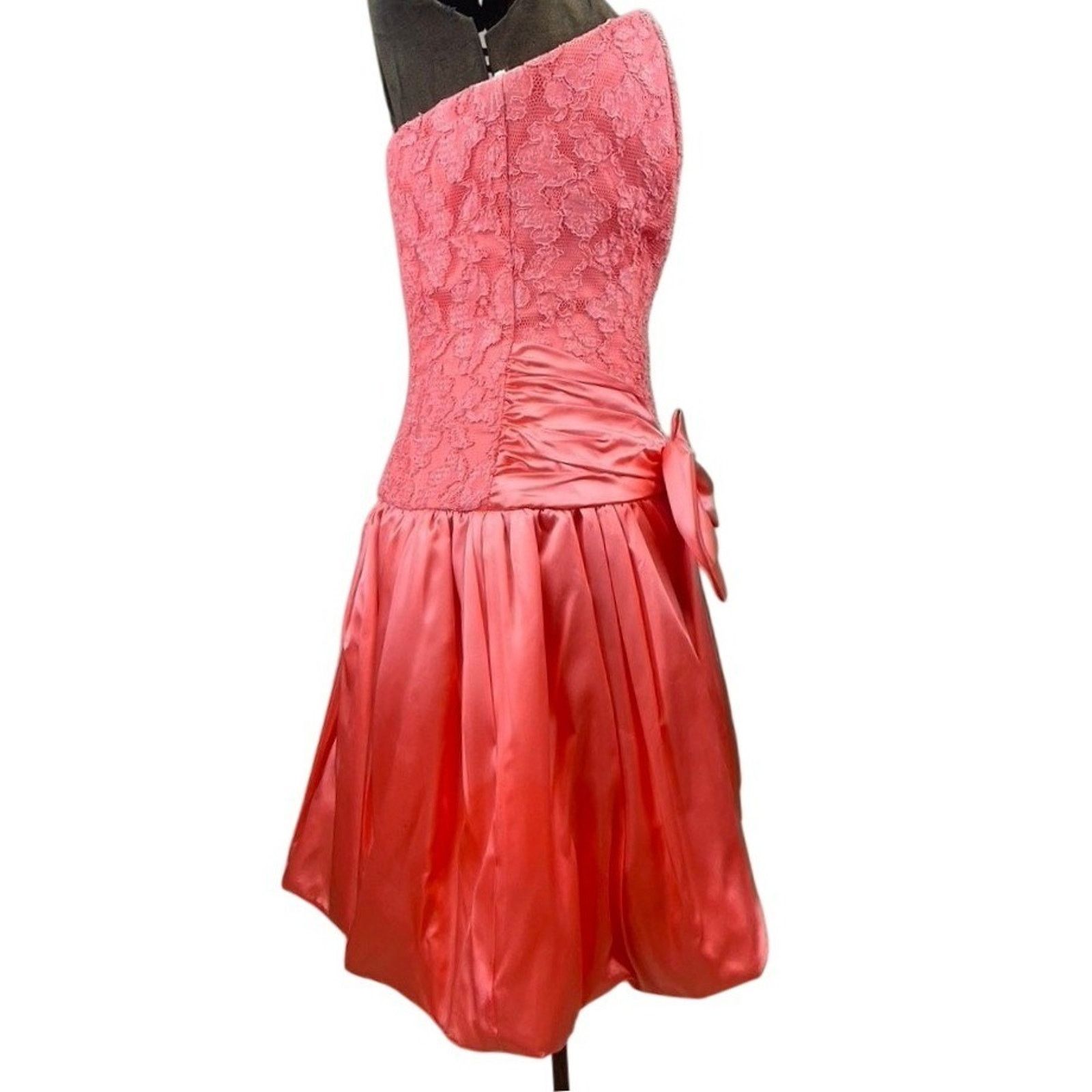 Vintage 80s SCARLETT NITE Womens Dress (8) Pink Lace Satin Mini Size M / US 6-8 / IT 42-44 - 3 Thumbnail