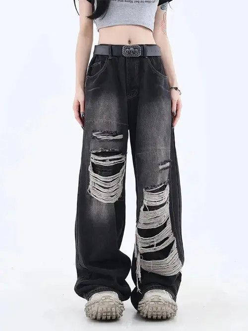 VIBE Gothic Black Jeans High Waist Size US 32 / EU 48 - 1 Thumbnail