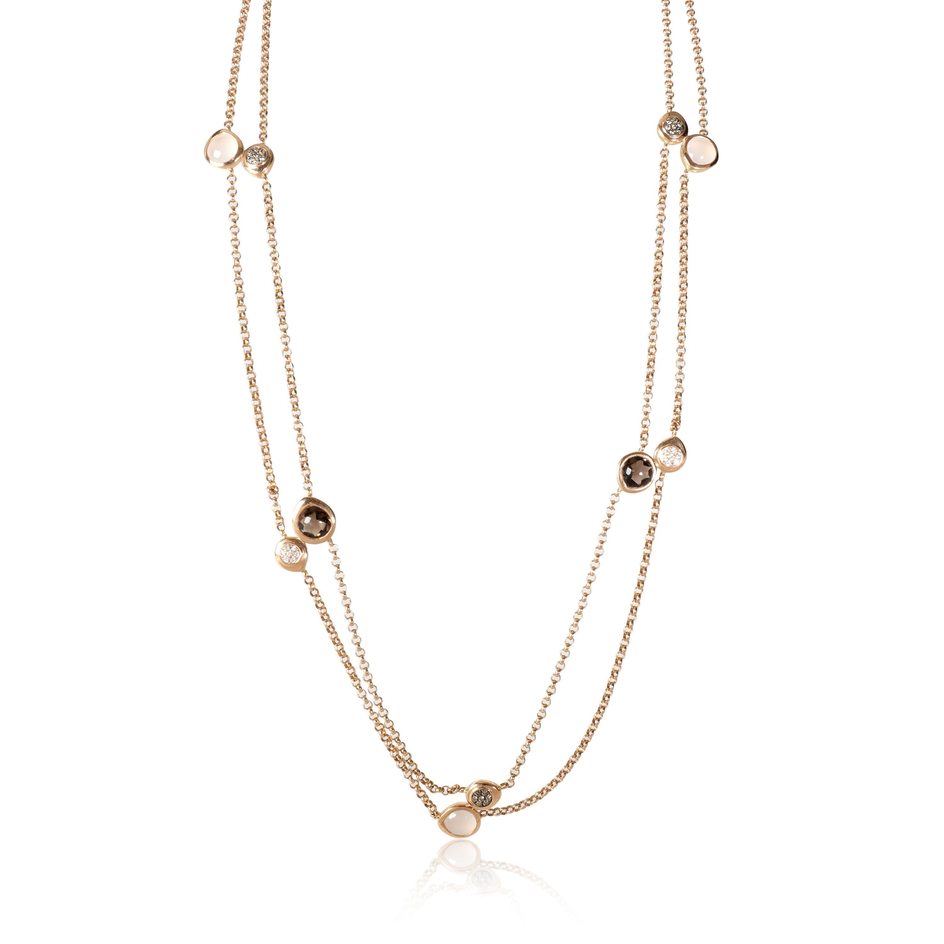 image of Vintage Tirisi Double Strand Quartz Diamond Necklace In 18K Rose Gold, 0.18 Ctw, Women's