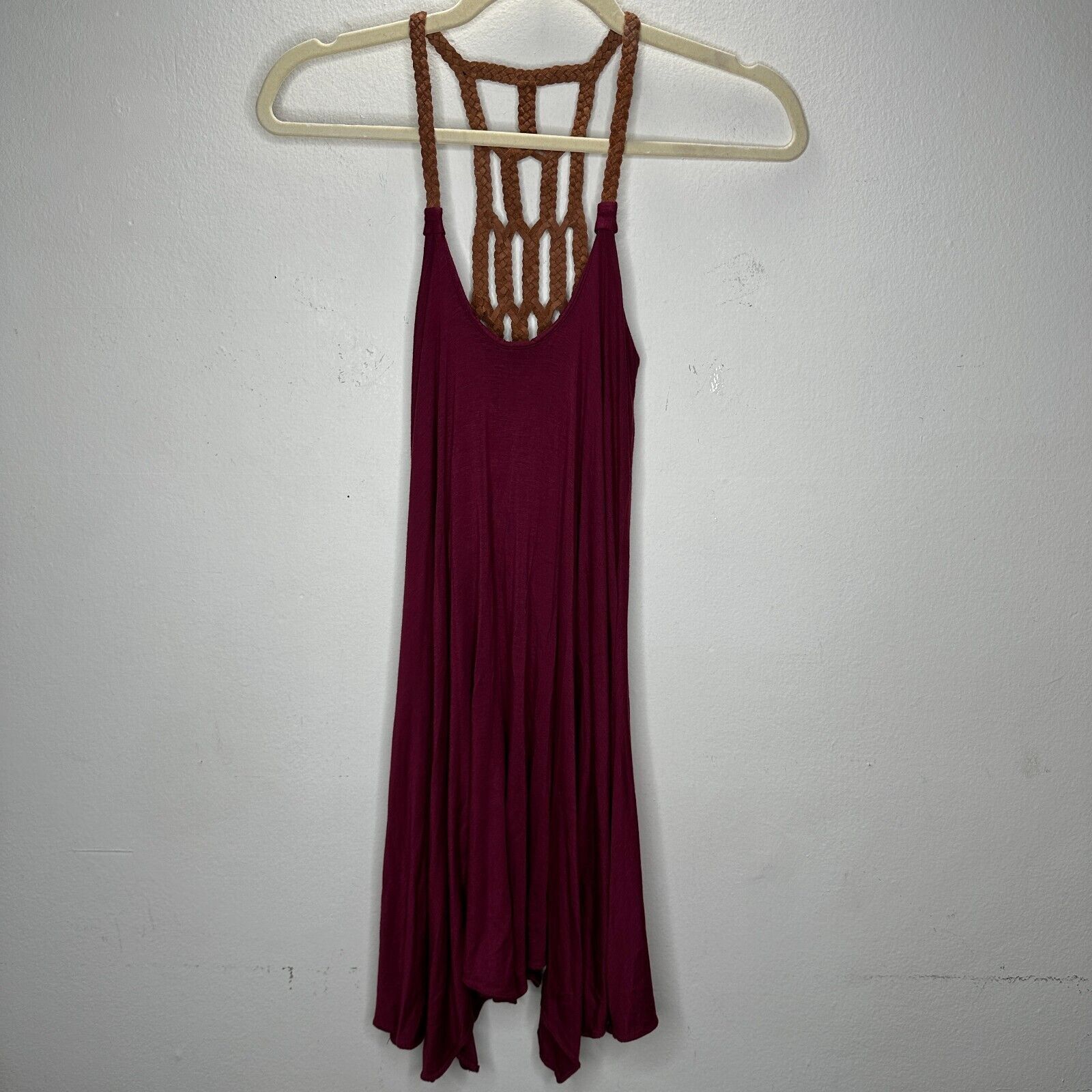 Other Sky Burgundy Scoop Neck Braided Leather Back Strap Dress XS Size XS / US 0-2 / IT 36-38 - 4 Thumbnail