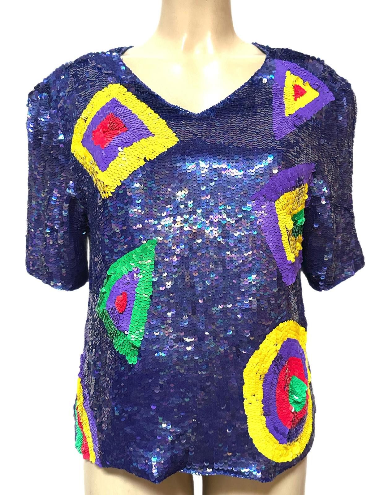Other Sequin Top Blue Multi with Matching Skirt Size 12 Size XL / US 12-14 / IT 48-50 - 2 Thumbnail