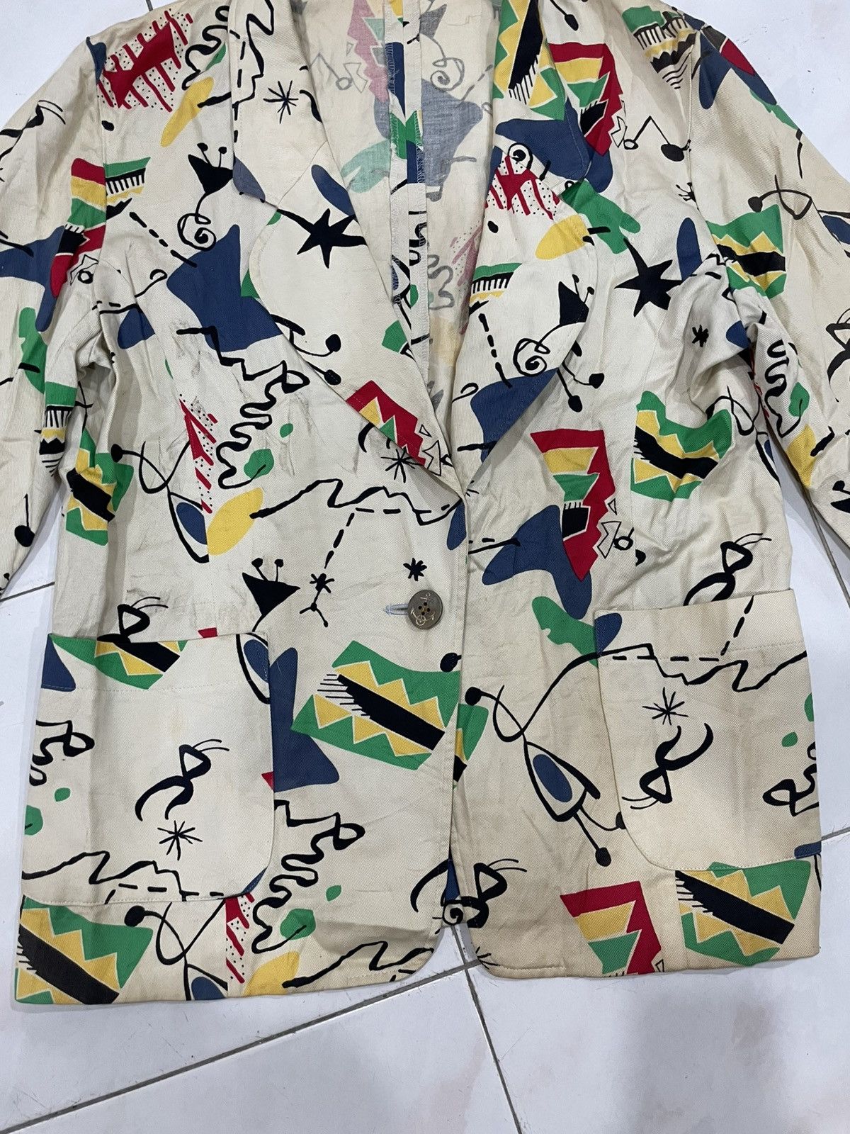 Japanese Brand Vintage Japan Givy Blazer Jacket coat abstract Art US NAVY Size 34S - 7 Thumbnail