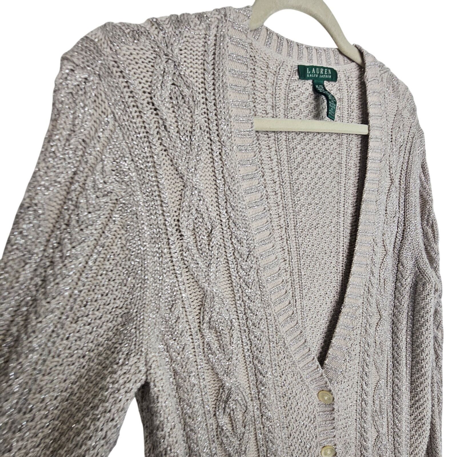 Lauren Ralph Lauren Lauren Ralph Lauren Cable Knit Metallic Cardigan Sweater XL Size XL / US 12-14 / IT 48-50 - 5 Thumbnail
