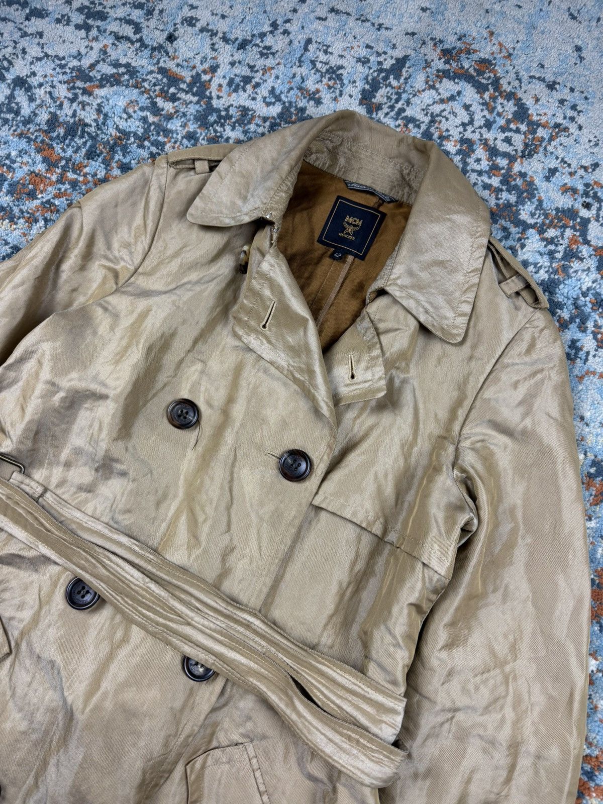 Designer × MCM × Vintage Vintage 90s MCM metal fiber long trench coat with belt Size S / US 4 / IT 40 - 4 Thumbnail