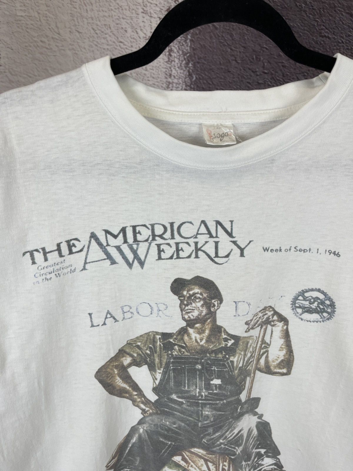 Vintage Vintage 90s The American Weekly Labor Day blue eagle art tee Size US L / EU 52-54 / 3 - 6 Thumbnail