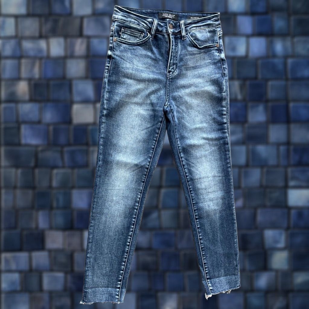 Vintage Judy Blue Relaxed Fit Jeans Womens Size 1/25 Jeans 26x27 Distressed Raw Hem Denim Blue Regular Women Size 26" / US 2 / IT 38 - 1 Thumbnail