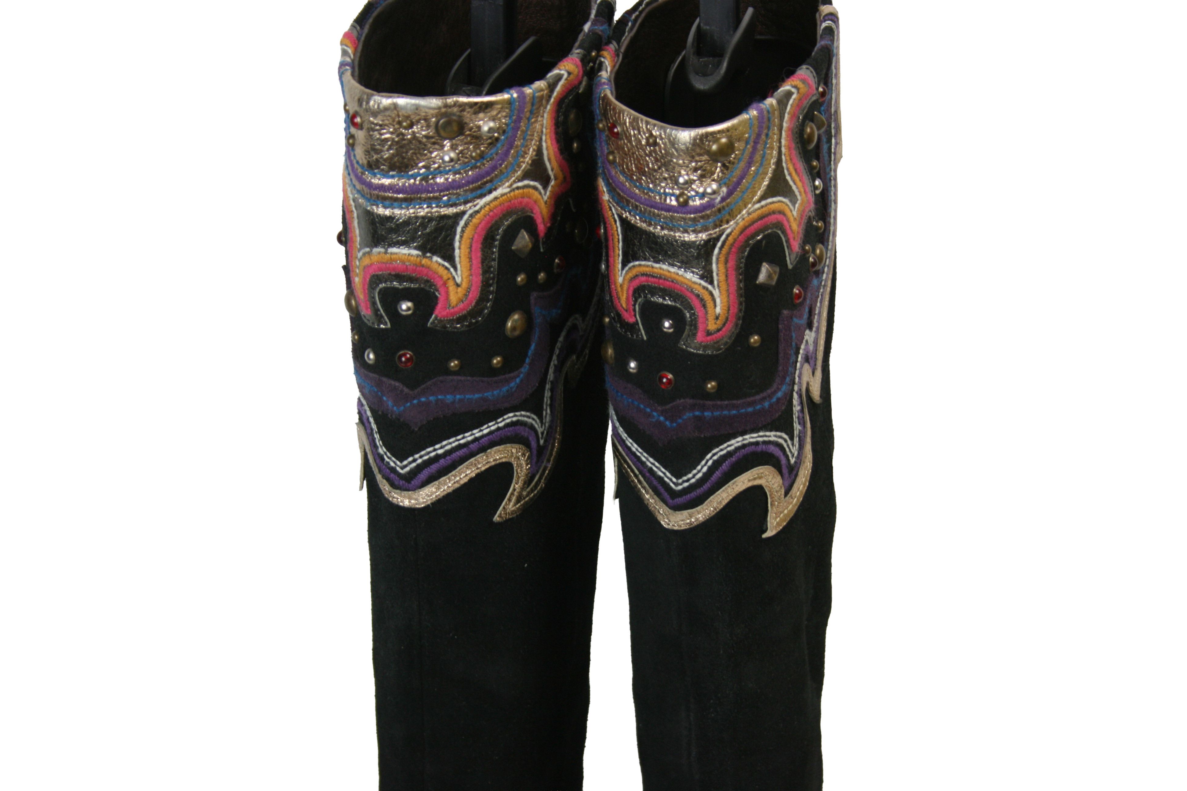 Miss Sixty 00S Rockstuds Y2K Moto Knee High Suede Boots Vintage Size US 7 / IT 37 - 7 Thumbnail