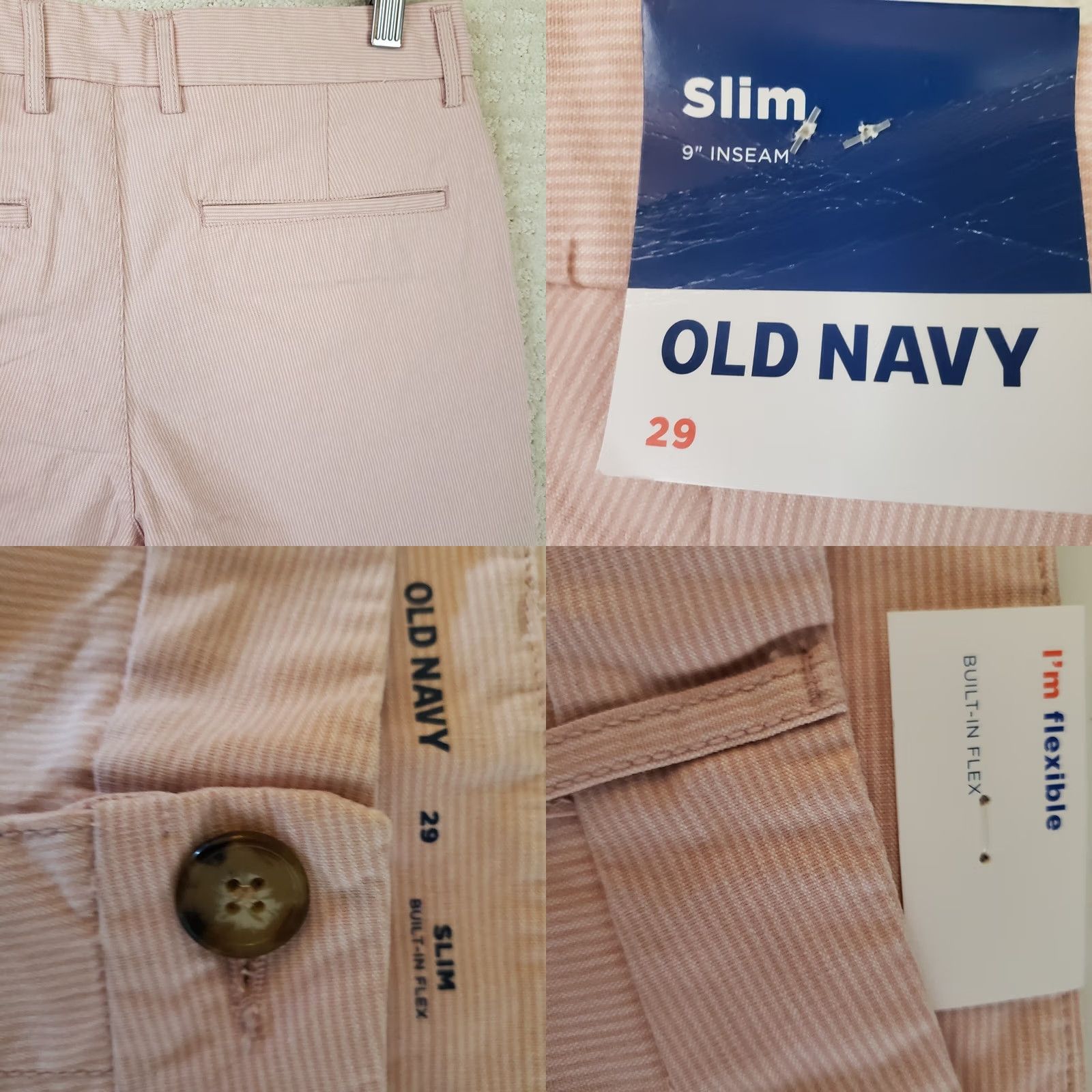 Old Navy Old Navy Pink Stripe Slim Fit Men's Chino Bermuda Shorts 29x9 Flat Front Casual Size US 29 - 8 Thumbnail