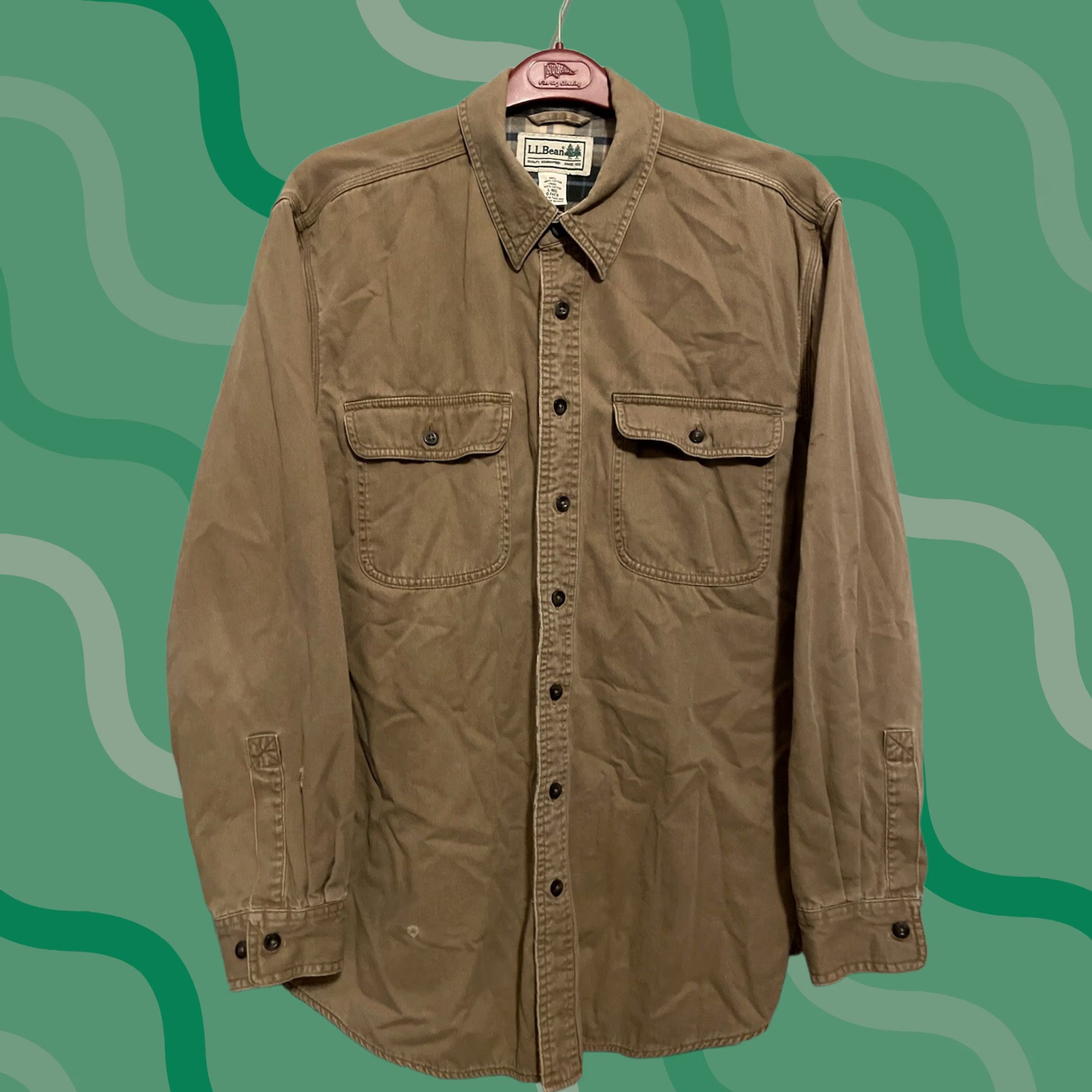 Vintage VINTAGE L.L.Bean Mens Tan Beige Flannel Lined Chore Shirt Jacket M Beige Flannel Lined Canvas Work Shirt Jacket 2 Pockets 90s Men Size US M / EU 48-50 / 2 - 1 Thumbnail
