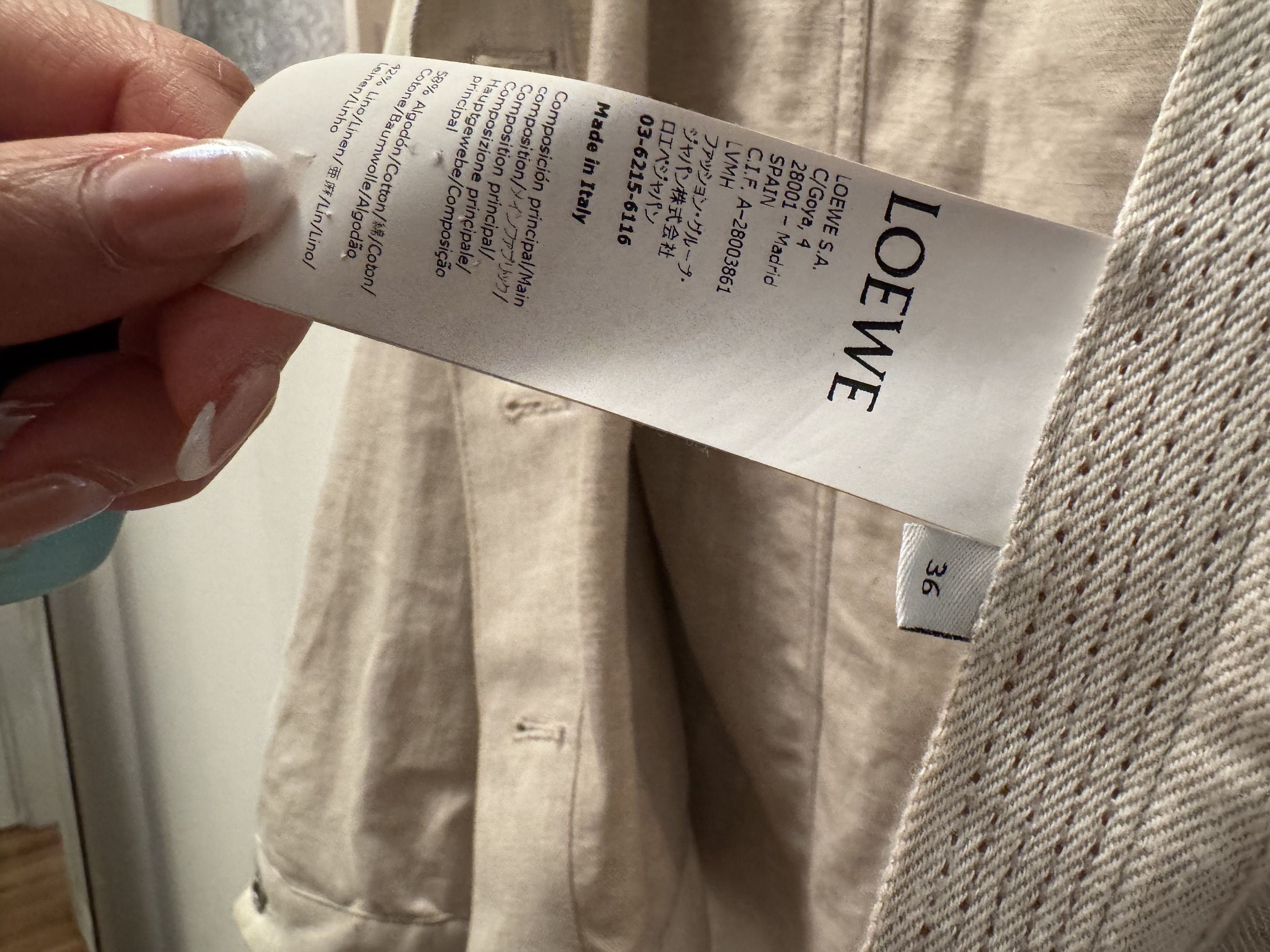 Loewe Asymmetric leather-trim cotton+linen workwear anagram jacket Size XS / US 0-2 / IT 36-38 - 4 Thumbnail