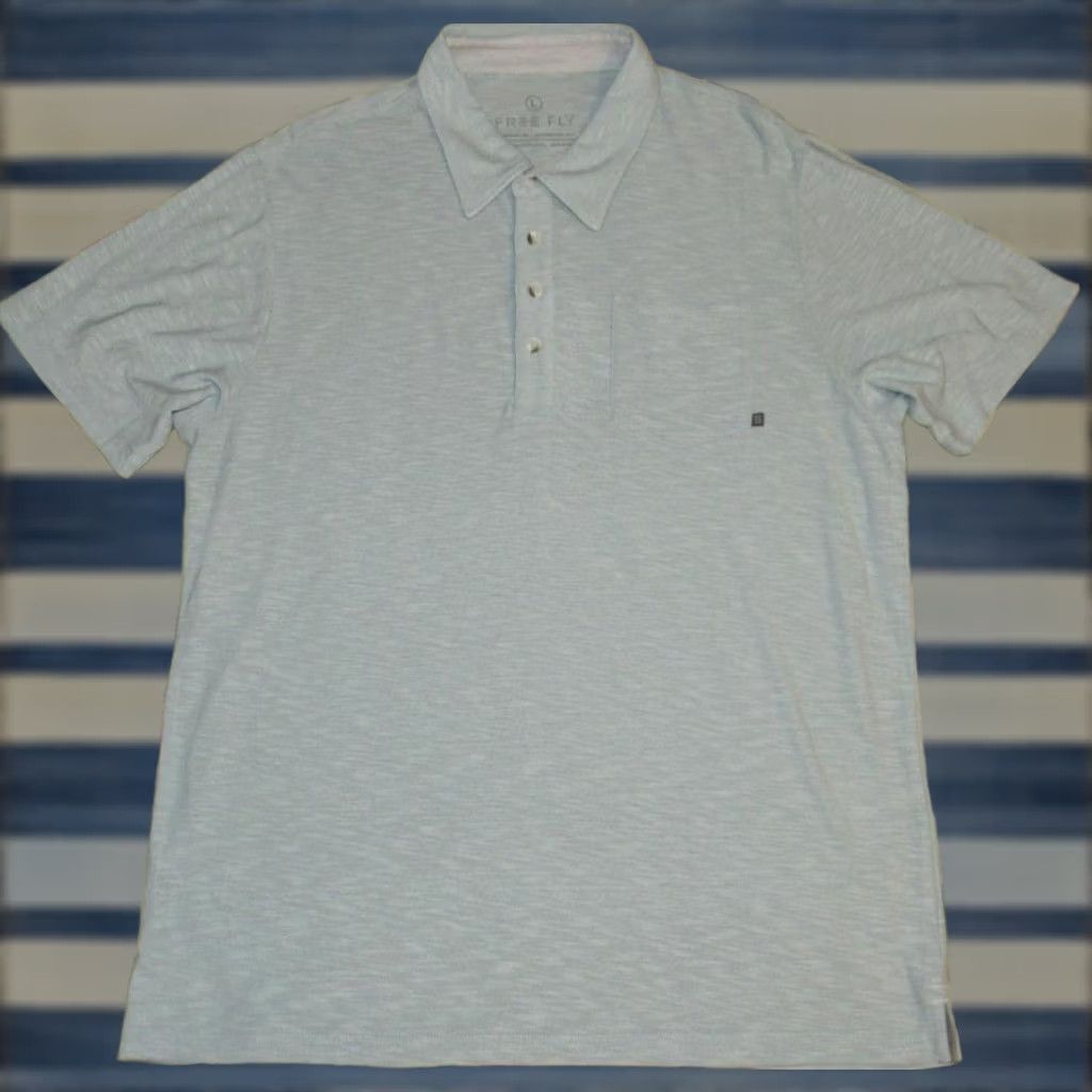 Vintage FREE FLY Blue Short Sleeve Polo Shirt Large L Bamboo Blend Polo Mens Size US L / EU 52-54 / 3 - 1 Thumbnail