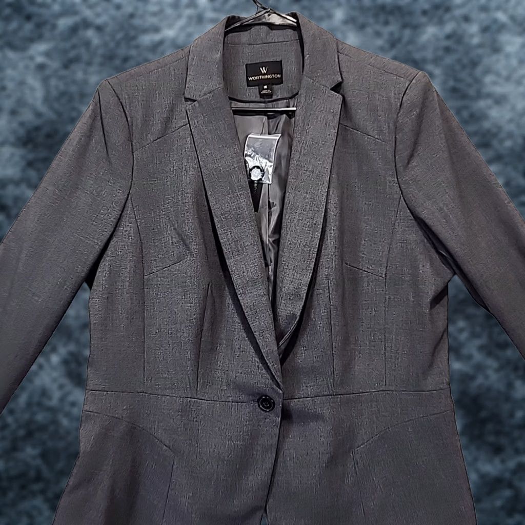 Worthington Worthington Blazer Jacket Women's Size 16 Admiral Grey Heather Lined Short Sleeve Single-Breasted Women Mens? Size XXL / US 16-18 / IT 52-54 - 1 Thumbnail