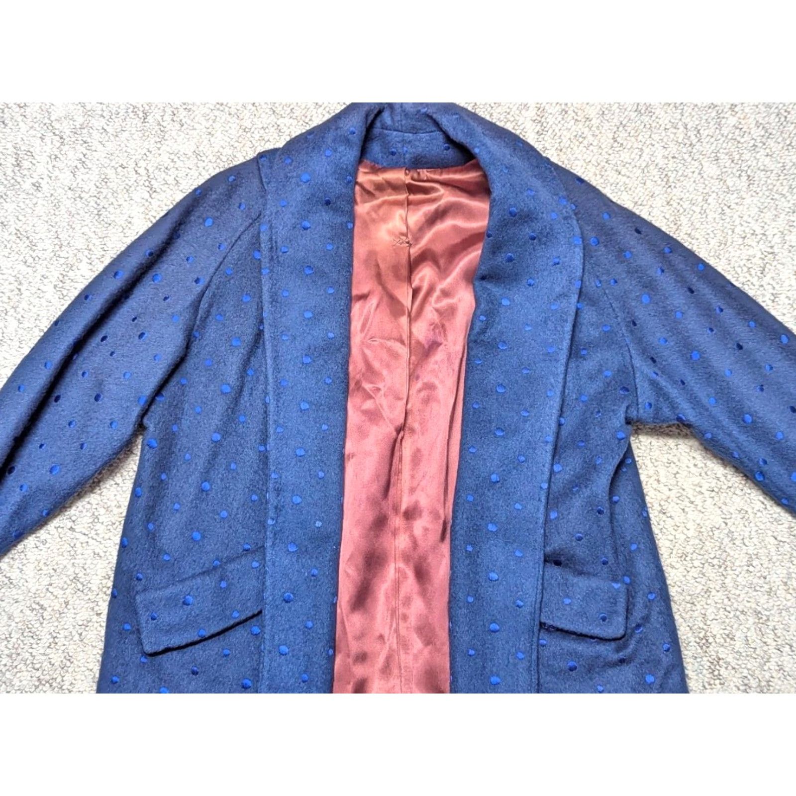 Vintage VINTAGE POLKA DOT MOHAIR BLUE WOOL SHAWL COAT Overcoat WOMEN M Size ONE SIZE - 3 Thumbnail
